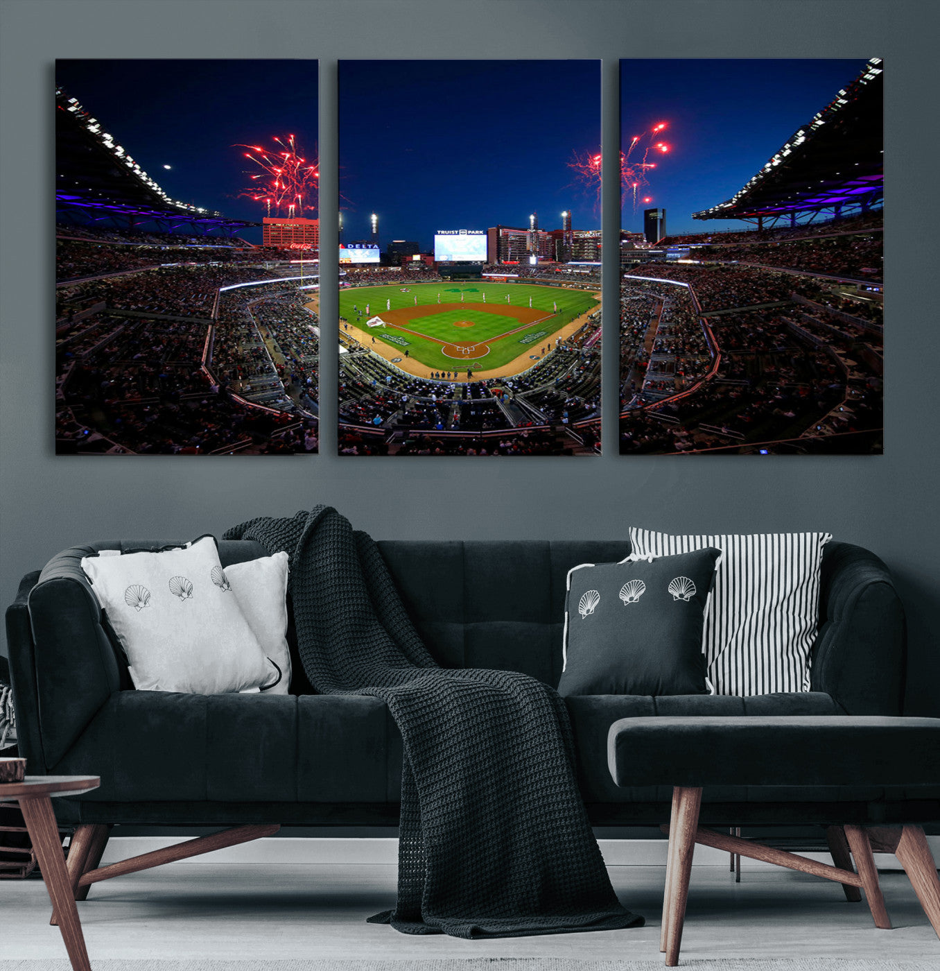 50582-MGV-CV-60X30-3P-Truist Park Atlanta Braves Baseball Stadium Wall Art Print | Large 3-Panel Canvas Print for Sports