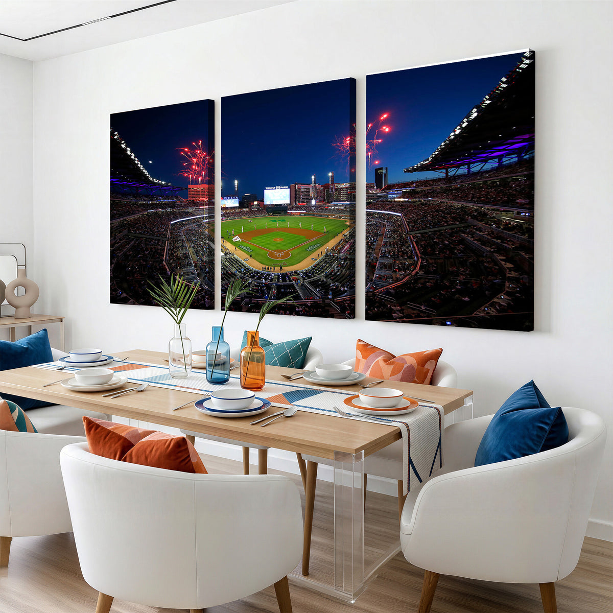 50582-MGV-CV-36X24 - Truist Park Atlanta Braves Baseball Stadium Wall Art Print | Large 3-Panel Canvas Print for Sports