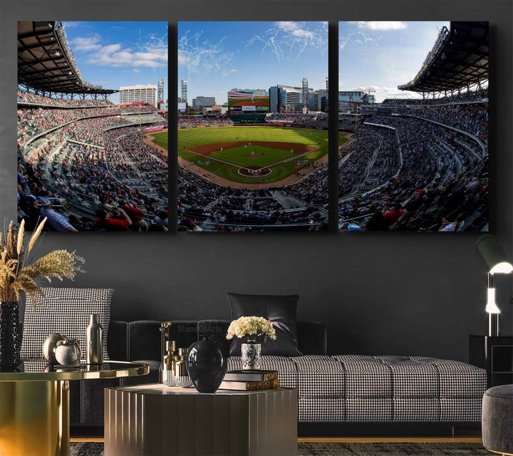 Truist Park Stadium Triple Canvas: Atlanta Braves Game Day Sky—Perfect Decor!.