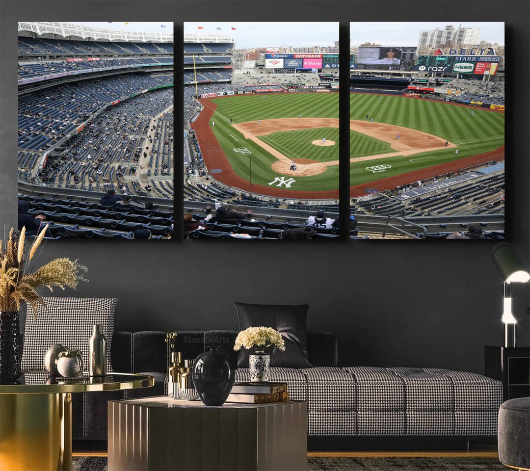 Aerial view of Yankee Stadium filled with fans, showcased on a New York Yankees Stadium Wall Art Canvas Print.