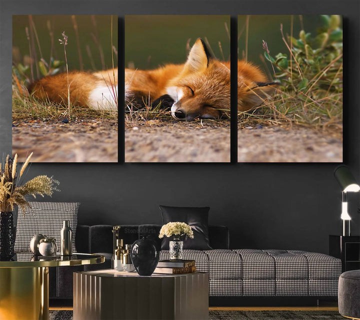 The Sleeping Fox Wall Art Canvas Print is ideal for farmhouse decor.