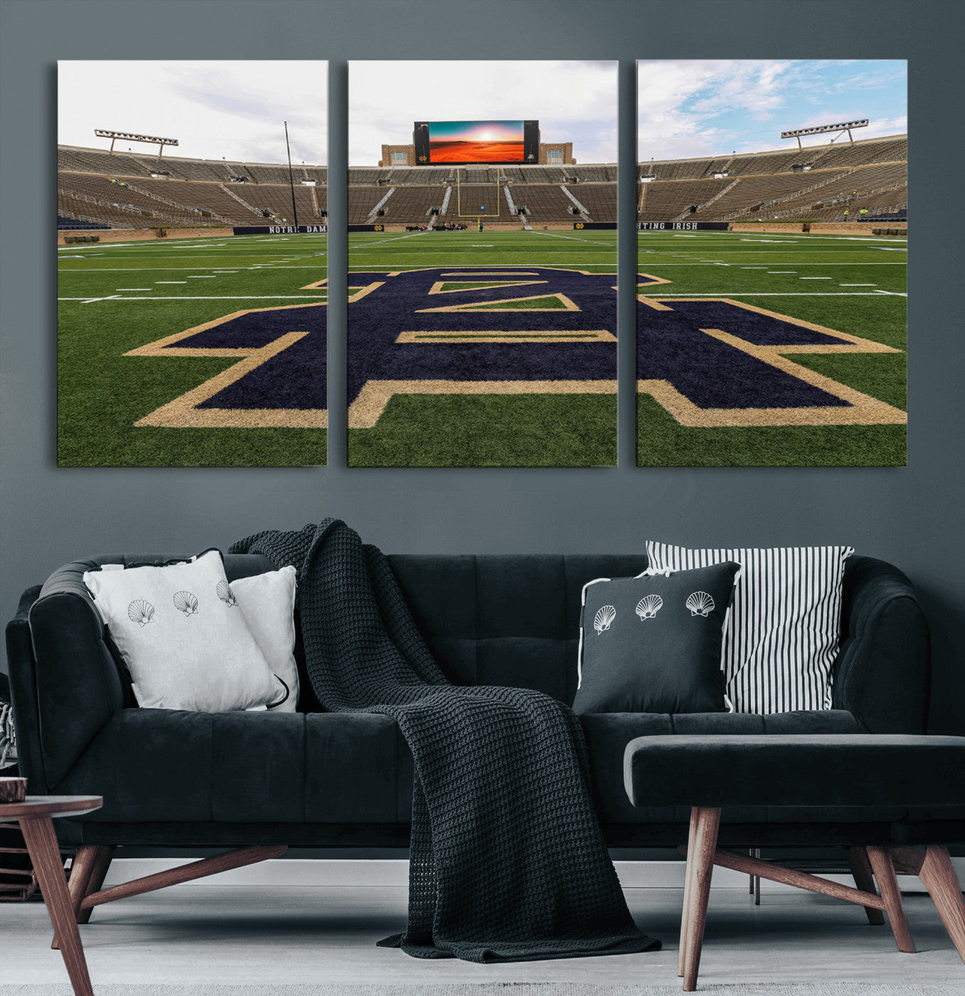 MGV-CV-60X30-3P - Notre Dame Stadium Giclee Canvas Print | Triptych Wall Art Featuring Iconic Notre Dame Football Field | Ready-to-Hang Sports Stadium Decor
