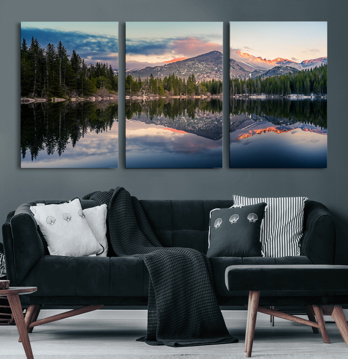 MGV-CV-60X30-3P - Bear Lake Reflection at Rocky Mountain National Park Wall Art Canvas Print, Scenic Mountain