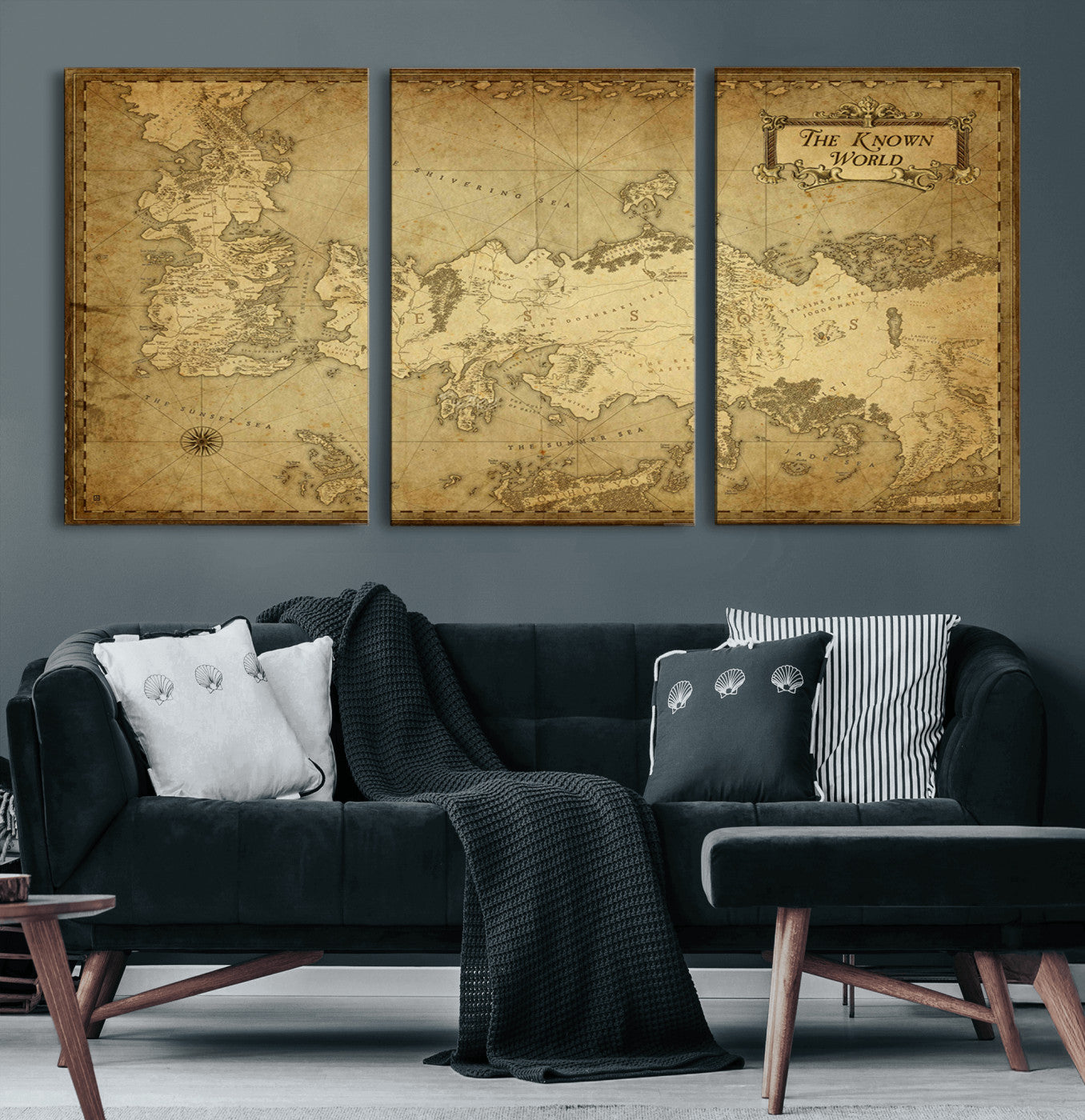 84658-MGV-CV-60X30-3P-Personalized Vintage Fantasy World Map Canvas Wall Art – Antique Map Print, Decor for Home or Office