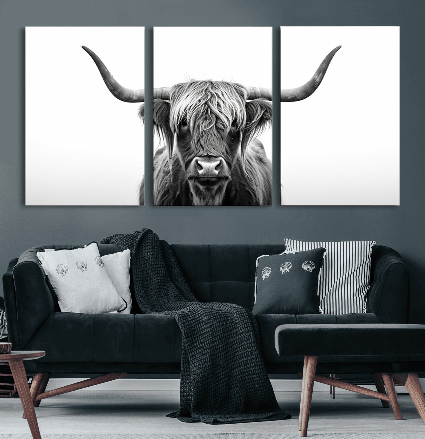 49556-MGV-CV-60X30-3P-Highland Wall Art Canvas Print – Minimalist Black and White Farmhouse Décor, Ready to Hang