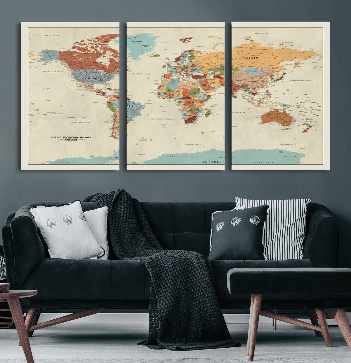 MGV-CV-60X30-3P - Push Pin World Map Canvas Print – Framed Wall Art for Couples to Track Their Travels – Anniversary