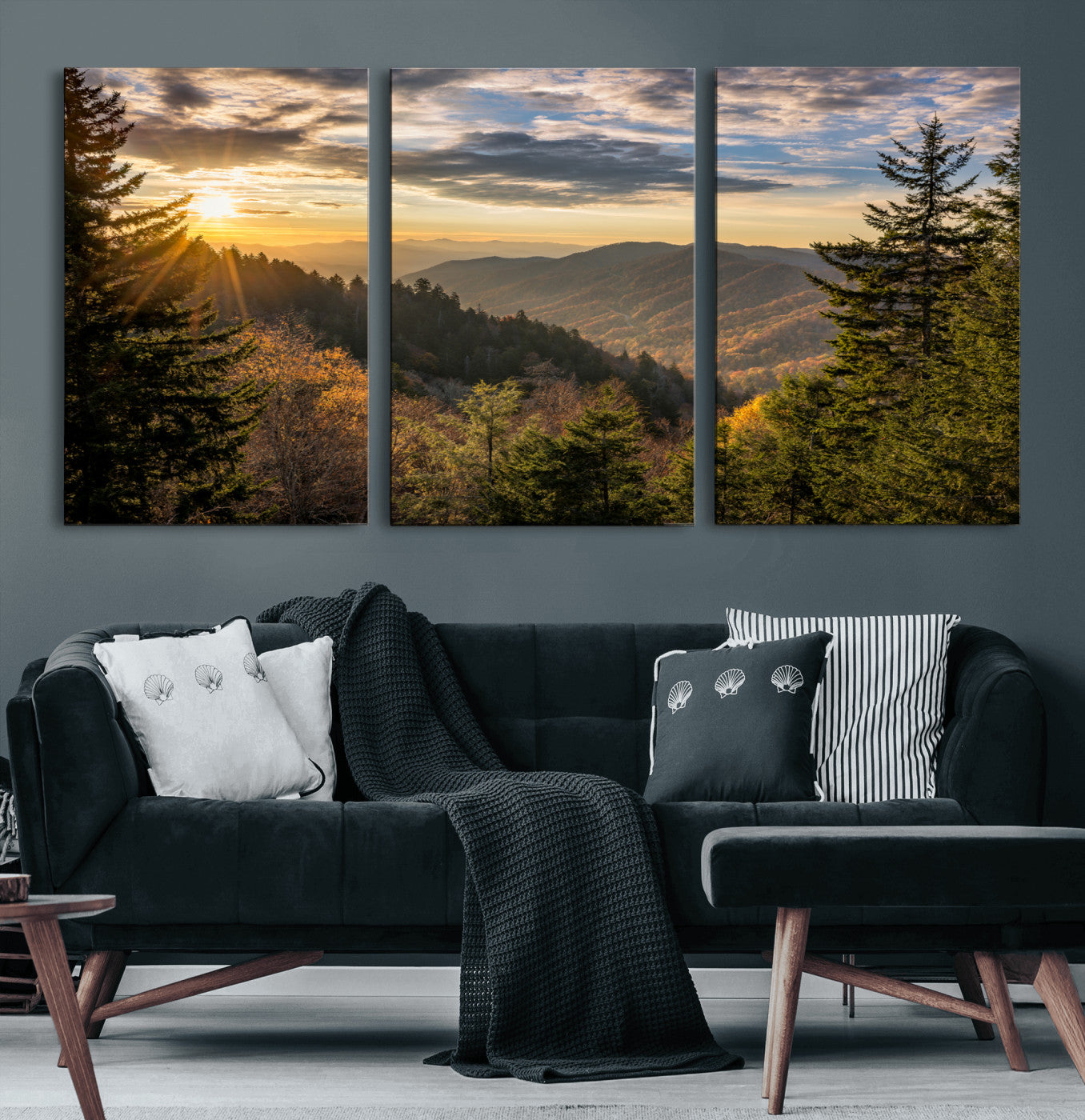 MGV-CV-60X30-3P - Sunrise Over the Smoky Mountains Canvas Wall Art – Breathtaking Scenic Landscape Photography in a