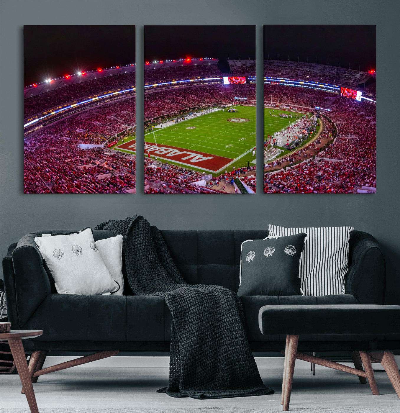 MGV-CV-60X30-3P - Bryant-Denny Stadium Night Game Triple Canvas Wall Art - Alabama Crimson Tide Football Match