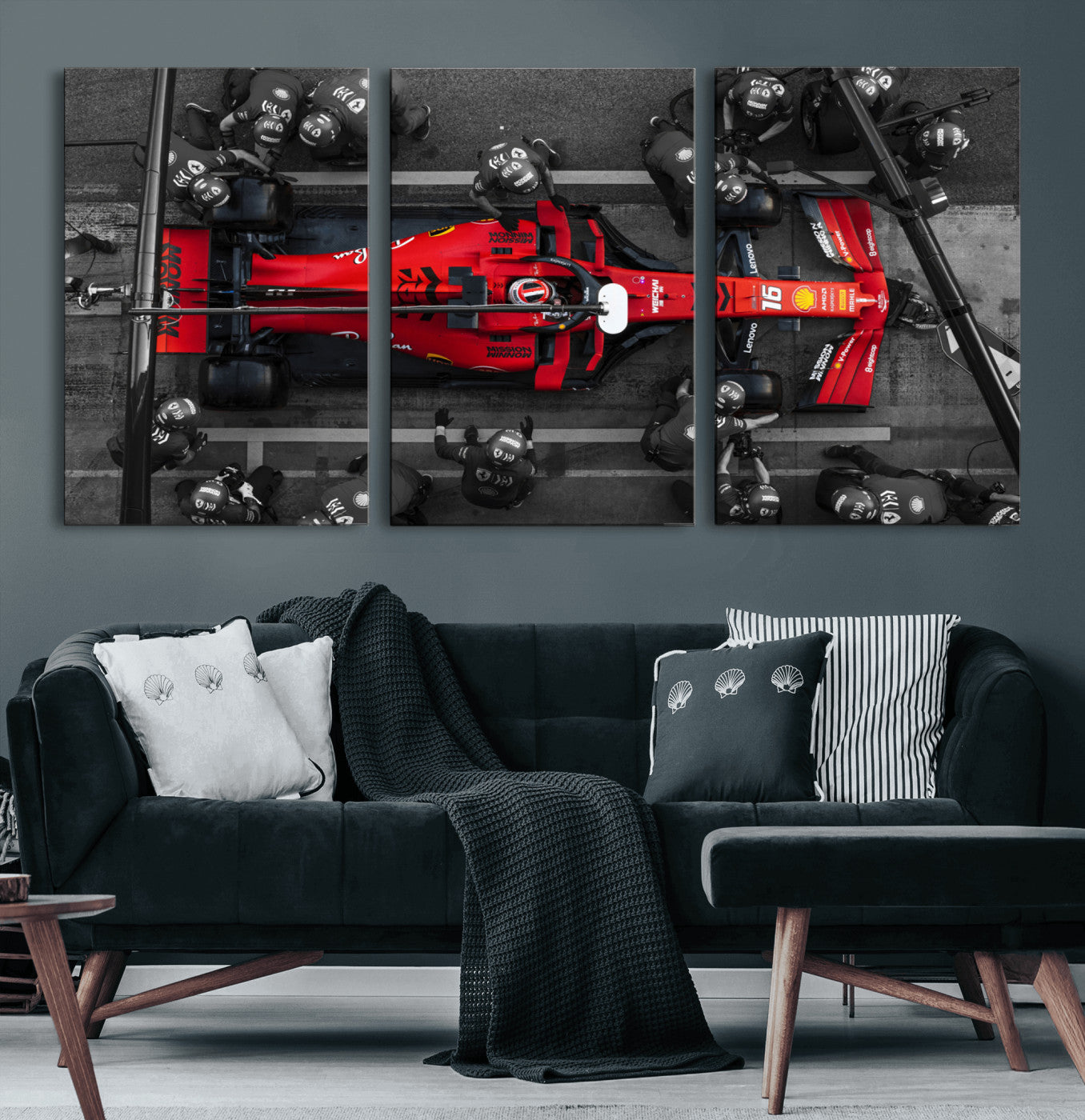 99356-MGV-CV-60X30-3P-Ferrari Pit Stop Canvas Wall Art – Precision and Speed Captured in Bold Motorsport Imagery – Ready