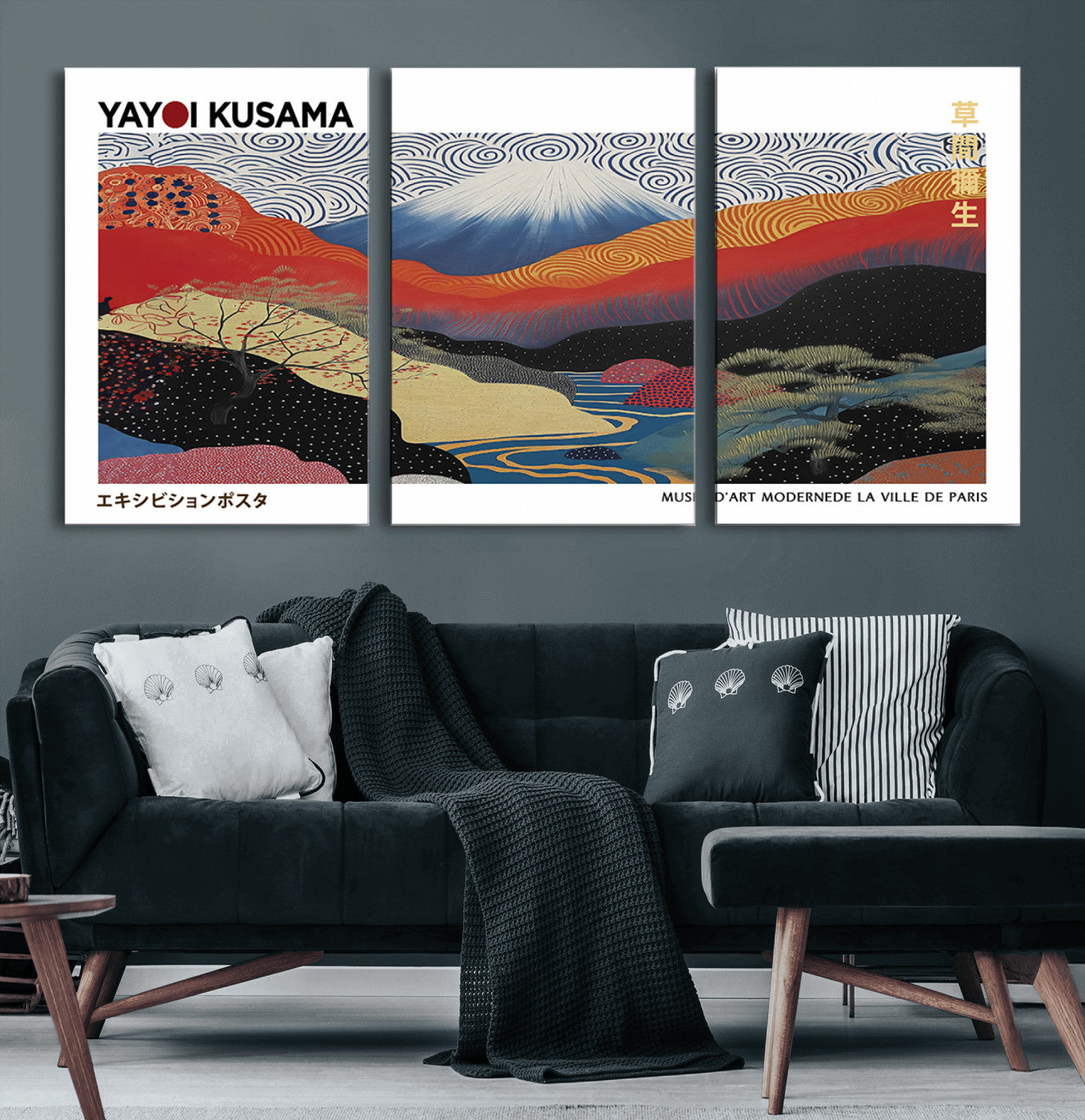 MGV-CV-60X30-3P - Framed Yayoi Kusama 1986 Wall Art Print – Japanese Wall Art Print, Wabi Sabi Yayoi Kusama Print -