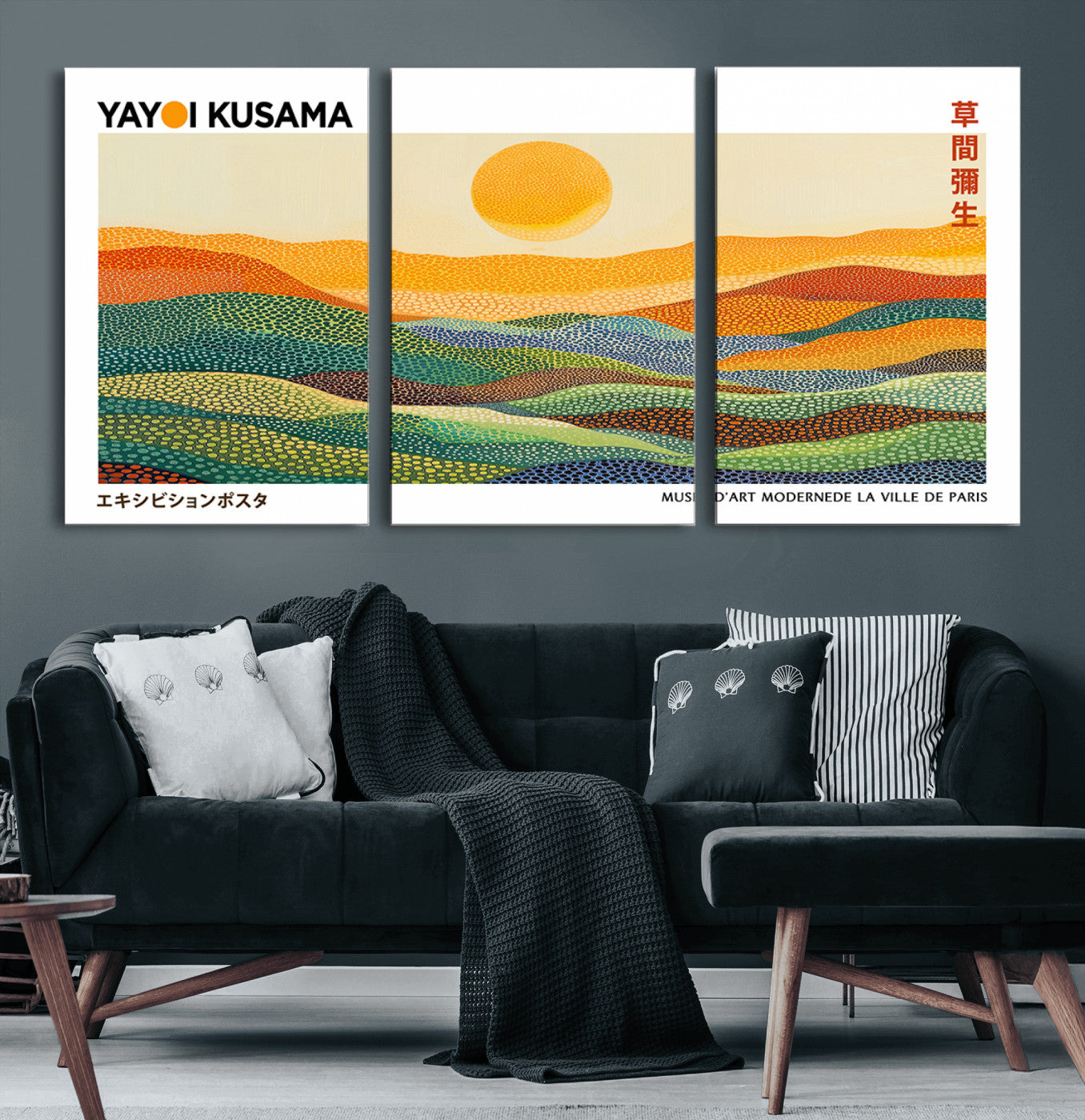 MGV-CV-60X30-3P - Framed Yayoi Kusama 1986 Wall Art Print – Japanese Wall Art Print, Wabi Sabi Yayoi Kusama Print -