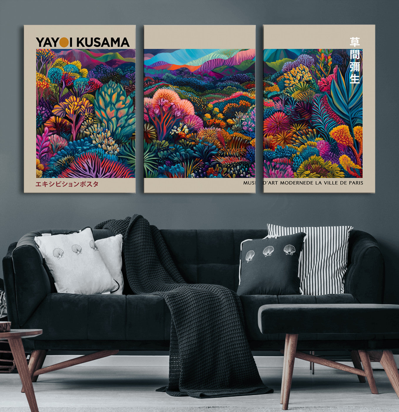 59772-MGV-CV-60X30-3P-Framed Japanese 1986 Wall Art Print, Yayoi Kusama 1986 Wall Art Print – Japanese Wall Art Print,