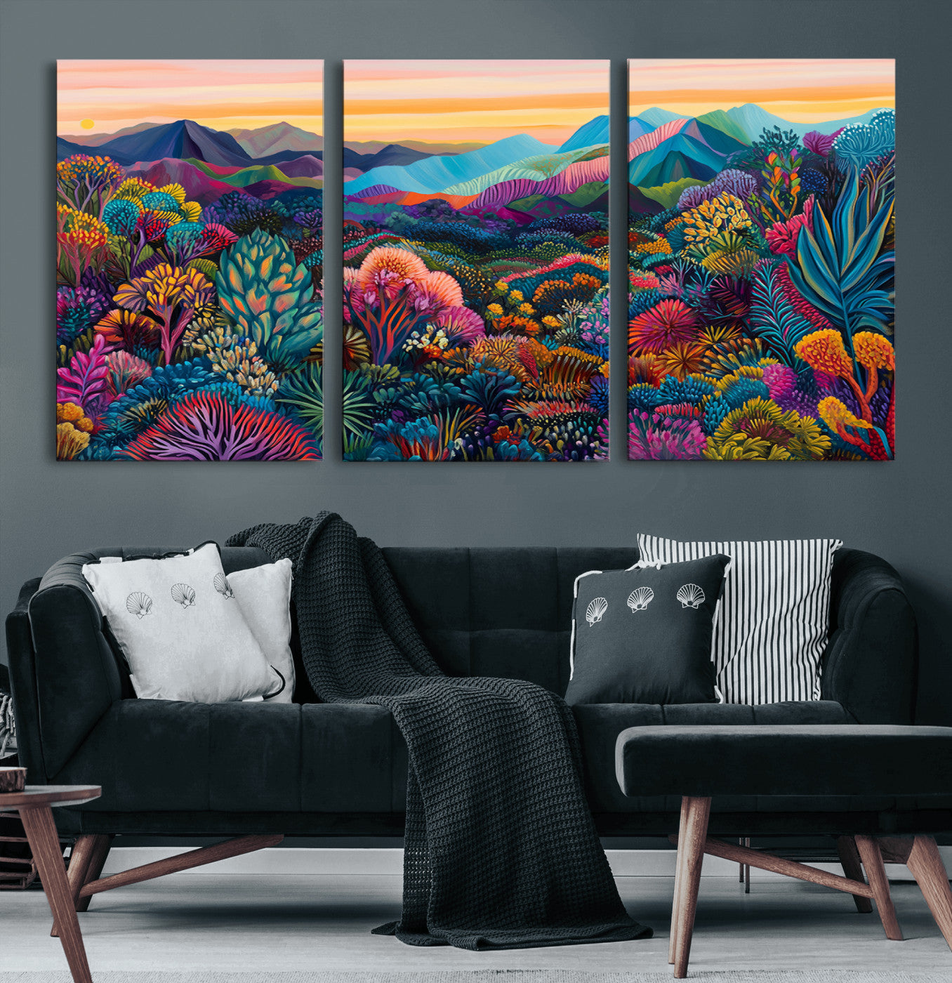 63728-MGV-CV-60X30-3P-Colorful Abstract Landscape Wall Art Print Canvas - Vibrant Modern Decor for Living Room, Office, or