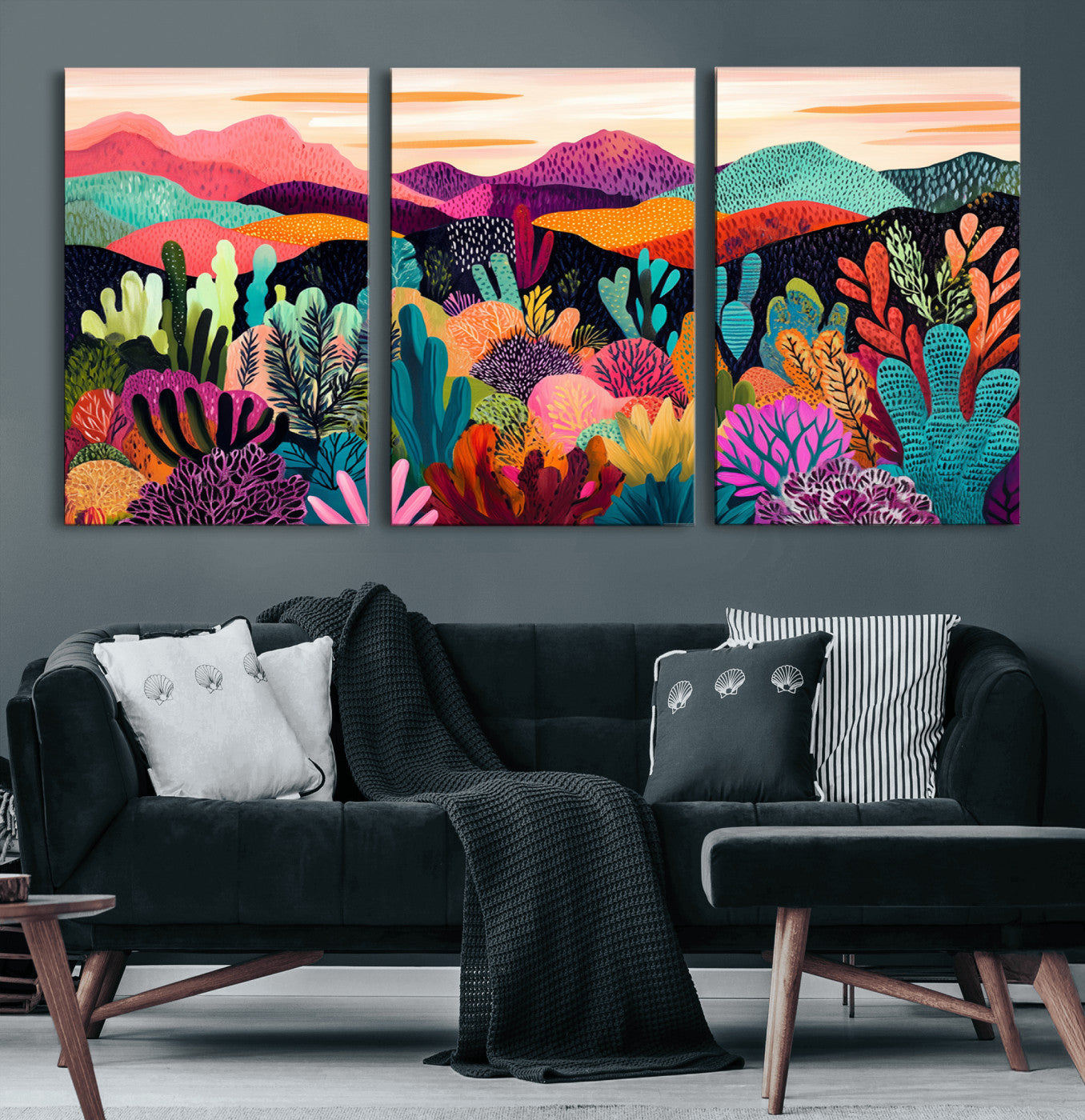 68438-MGV-CV-60X30-3P-Abstract Kusama Print - Landscape Canvas Wall Art Print - Vibrant Modern Decor for Living Room,