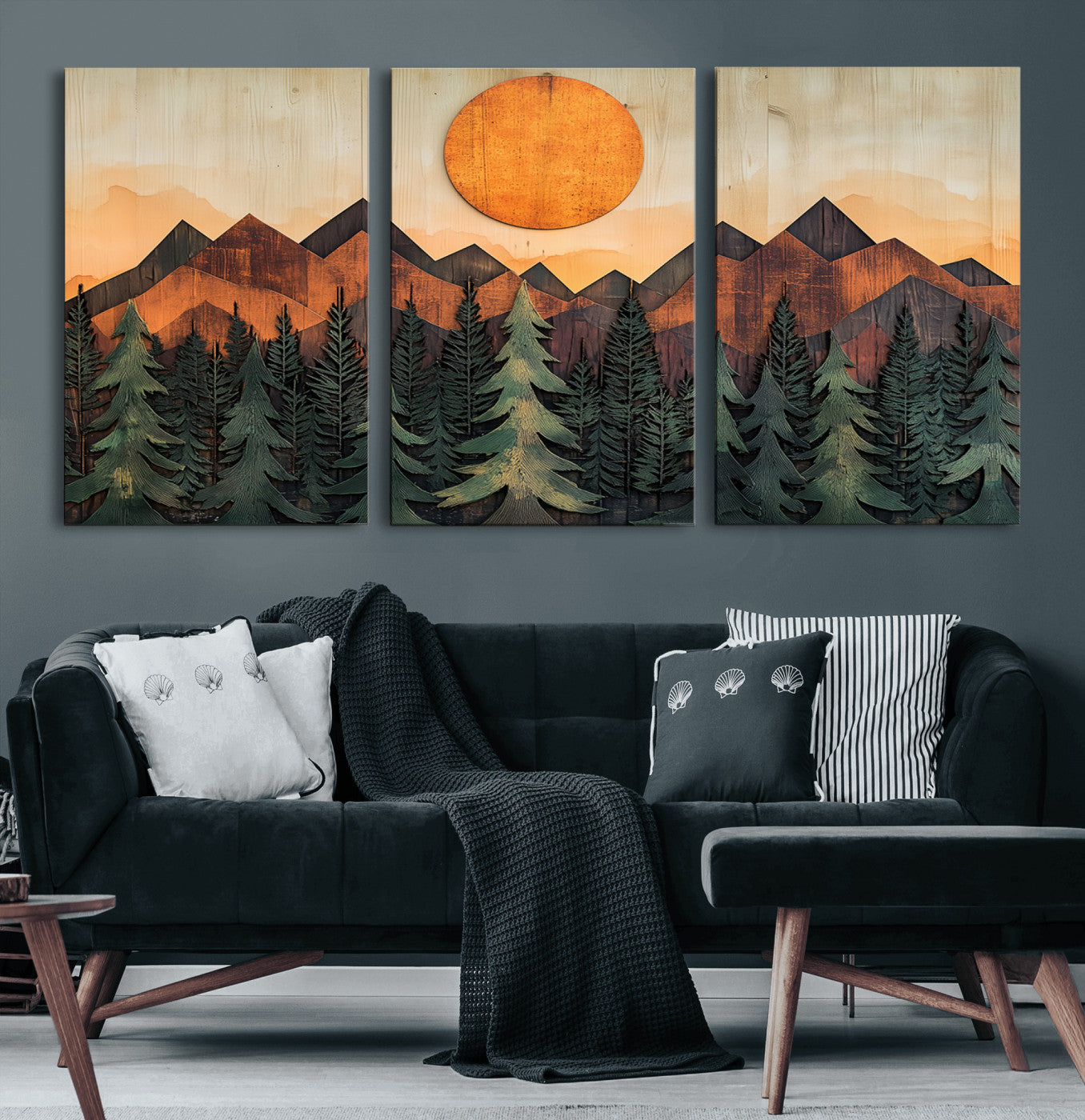77739-MGV-CV-60X30-3P-Sunset Mountain Landscape Canvas Wall Art Print - Nature Decor for Living Room, Office