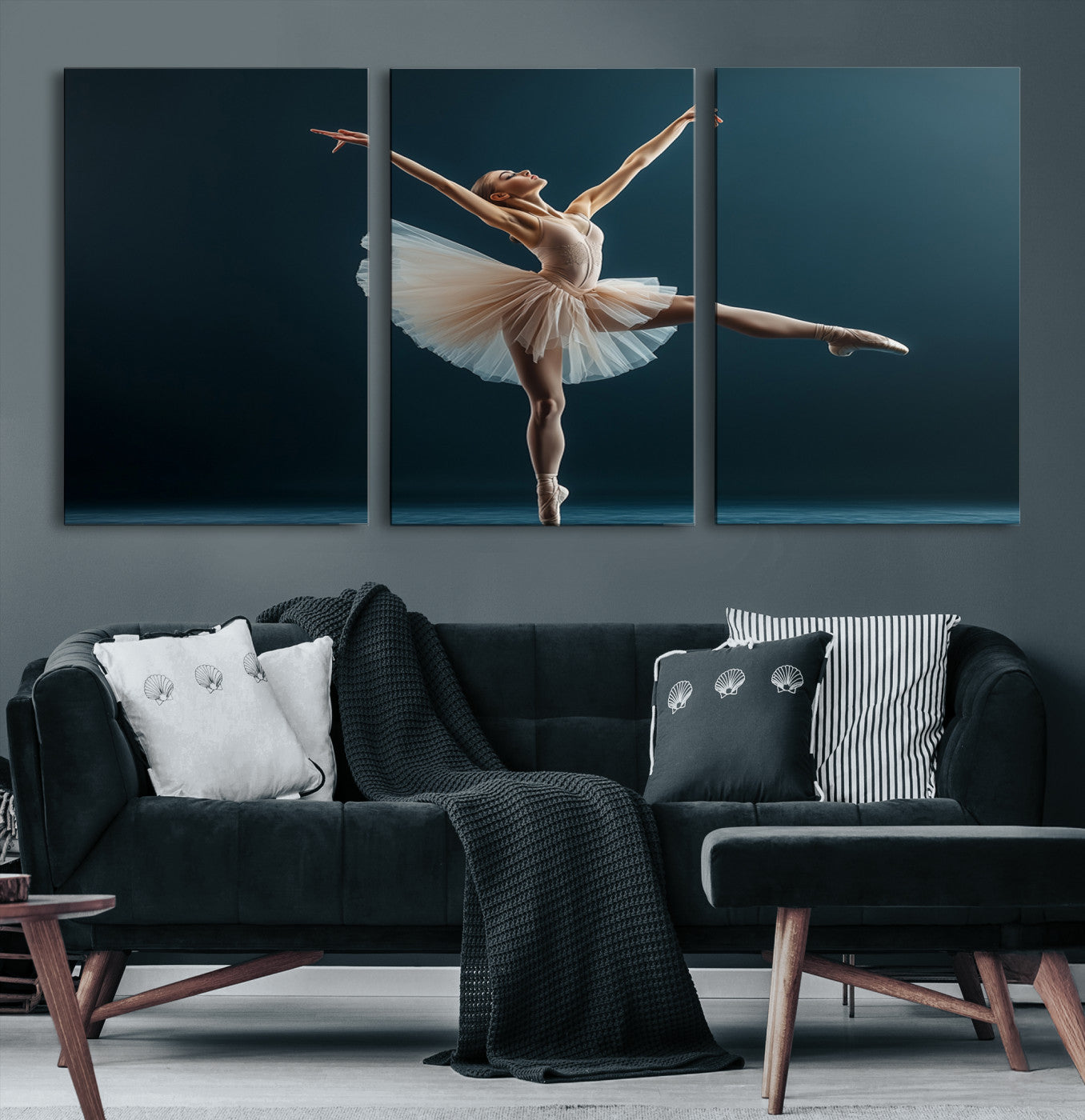 64367-MGV-CV-48X32-3P-Ballet Dancer Wall Art – Framed Graceful Pose Canvas Artwork, Elegant Movement Design, Dramatic Dance Decor for Home, Office