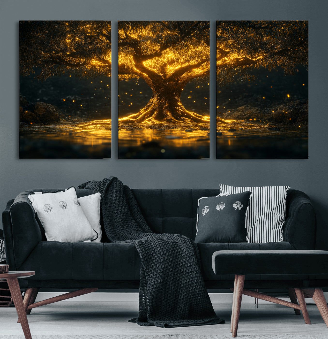 -Golden Tree of Life Canvas Wall Art Print - Majestic Glowing Tree Wall Art Print