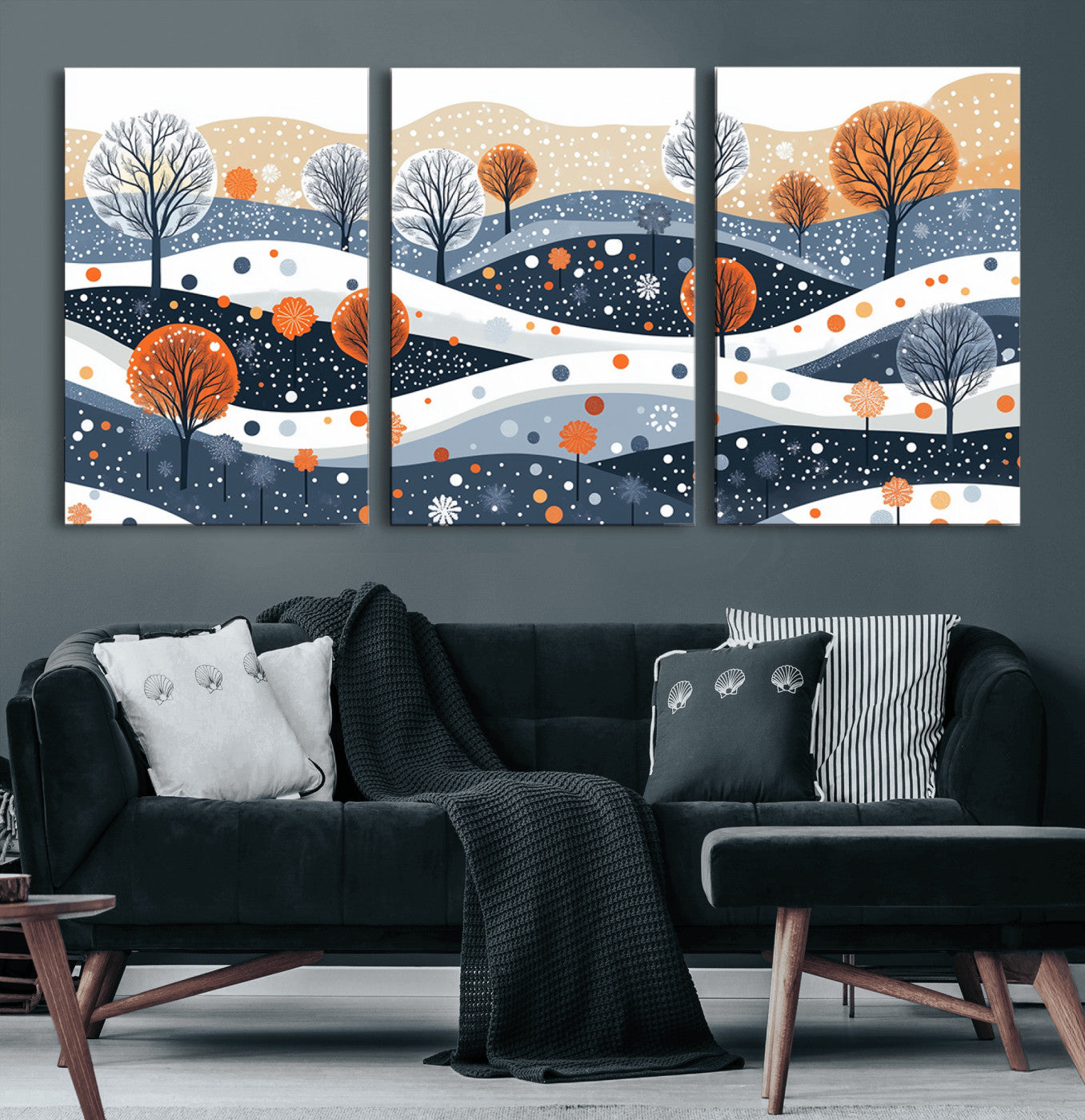 22651-MGV-CV-60X30-3P-Abstract Winter Landscape Canvas Wall Art Print - Large Colorful Nature Wall Decor