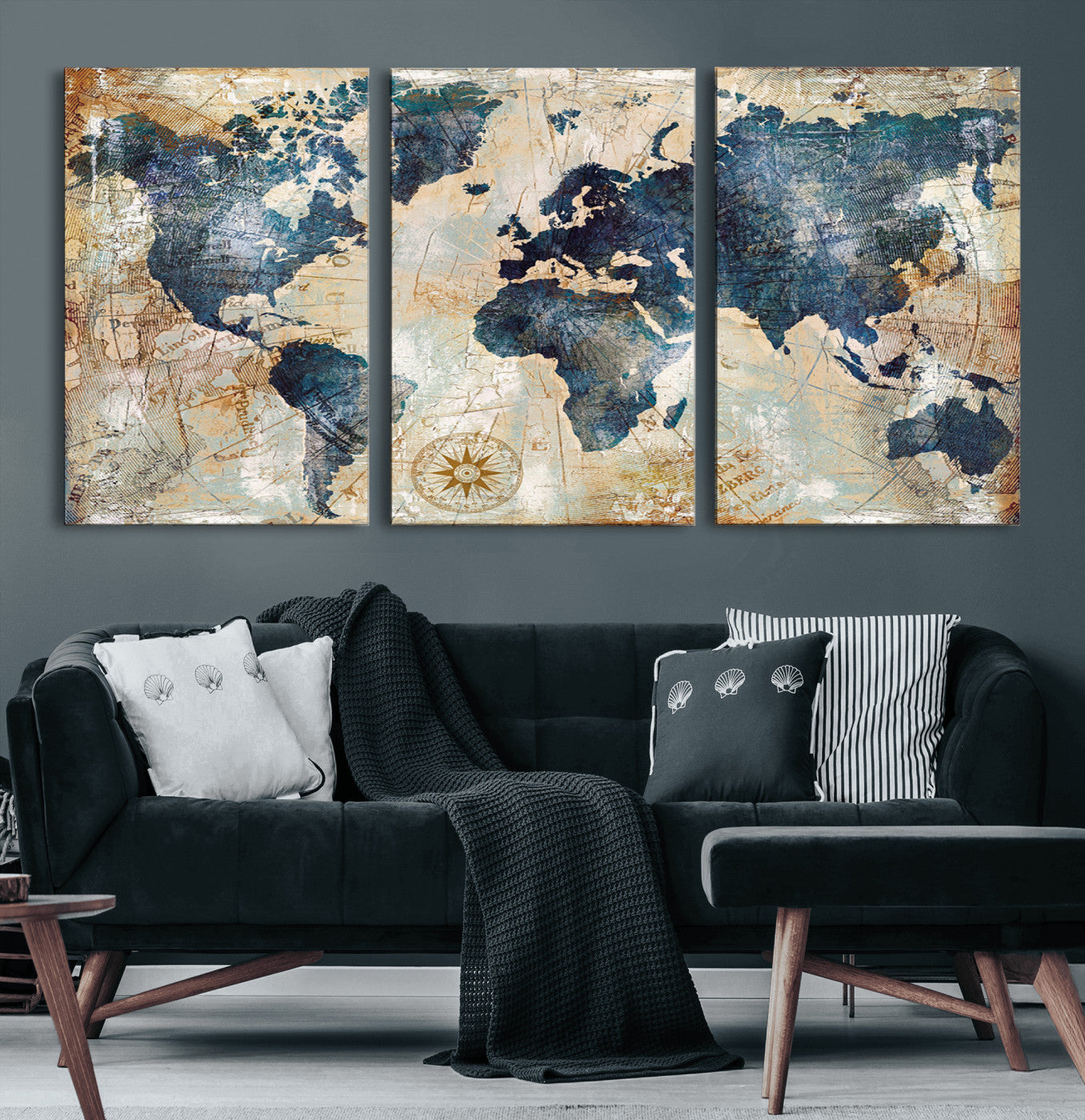 84561-MGV-CV-36X24-Push Pin World Map Canvas Print – Framed Wall Art for Couples, Travel Tracker Map, Anniversary Gift for Home Decor