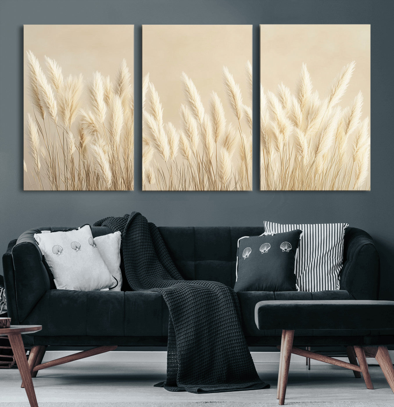 81444-MGV-CV-60X30-3P-Grass Wall Art Print - Elegant Neutral Decor for Living Room, Boho Minimalist Artwork, Ready to Hang