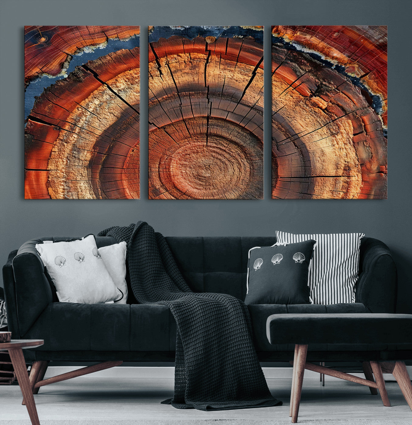 MGV-CV-60X30-3P - Abstract Tree Ring Art, Colorful Tree Ring Wall Decor, Minimalist Home Canvas Art, Modern Farmhouse