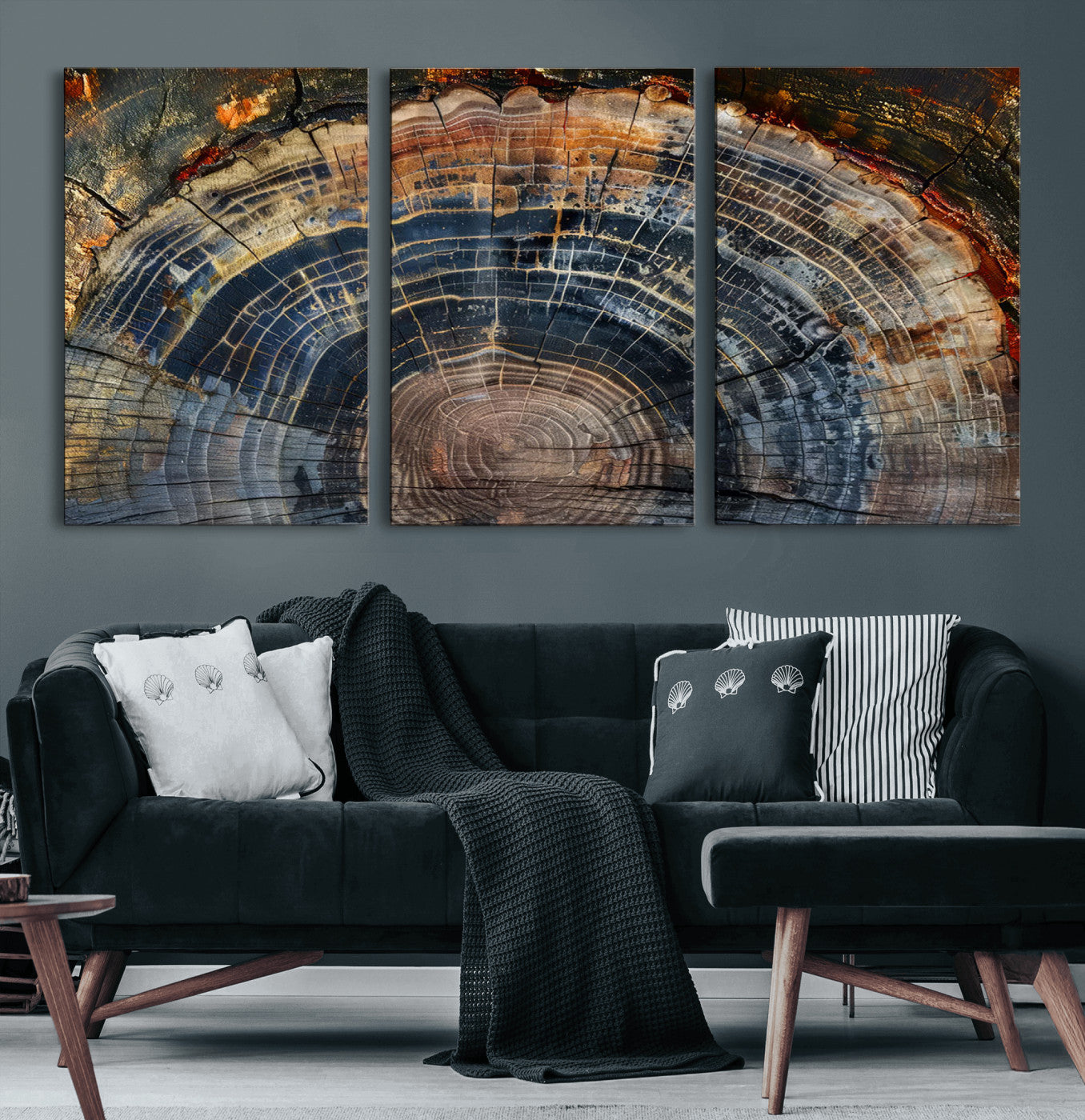 16193-MGV-CV-60X30-3P-Framed Tree Ring Wall Art - Abstract Colorful Tree Ring Wall Decor, Minimalist Home Canvas Art,