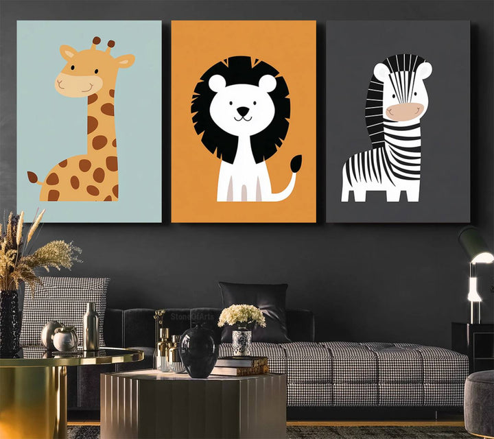 Boho Jungle Animal Nursery Wall Art Prints - Safari Decor in Earth Tones for Modern and Stylish Nursery Spaces