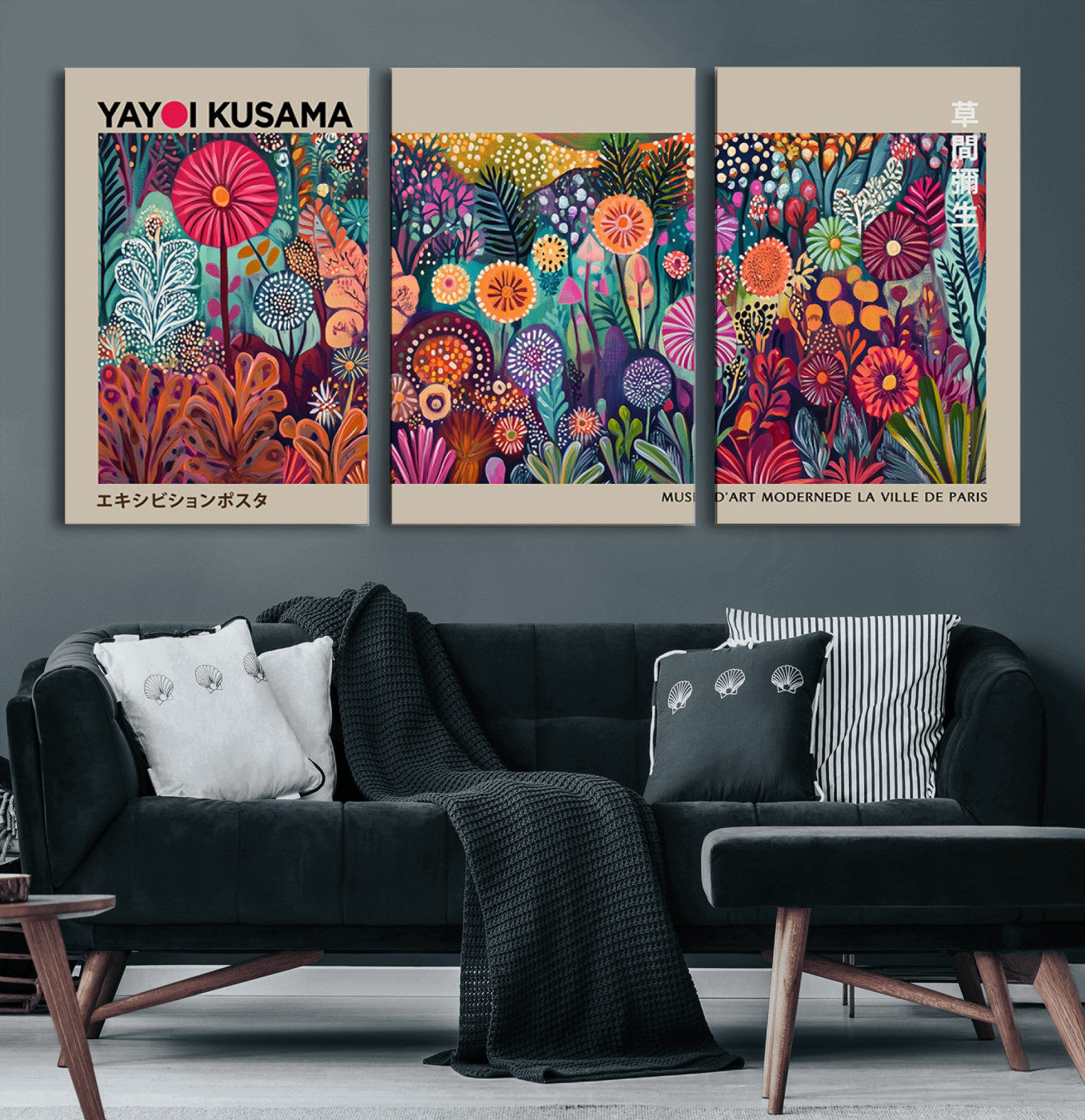 MGV-CV-60X30-3P - Yayoi Kusama Wall Art Canvas Print, Abstract Art, Large Yayoi Kusama Framed Wall Art Print, Japanese