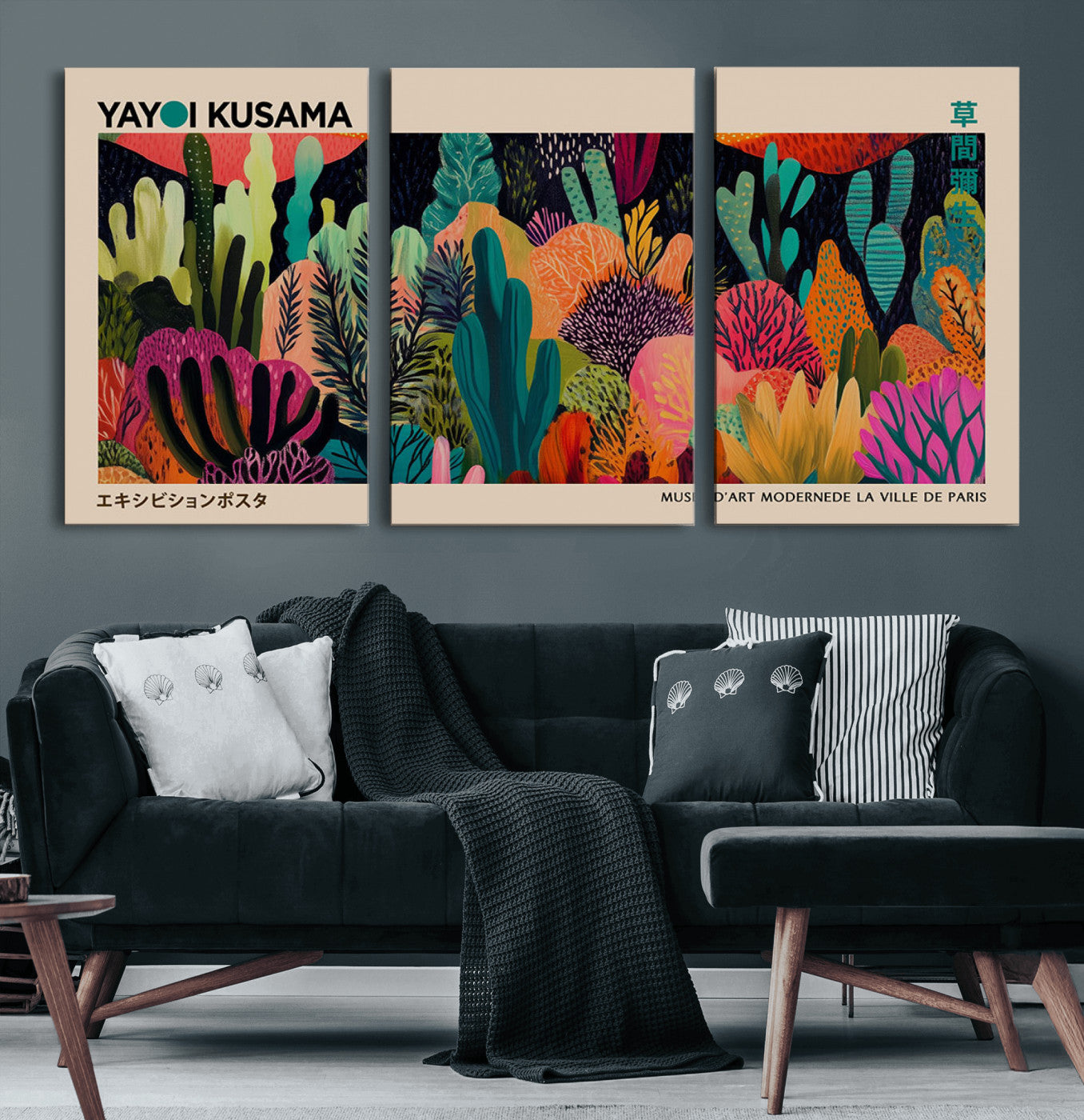 MGV-CV-60X30-3P - Yayoi Kusama Wall Art Canvas Print, Abstract Art, Large Yayoi Kusama Framed Canvas Print, Japanese