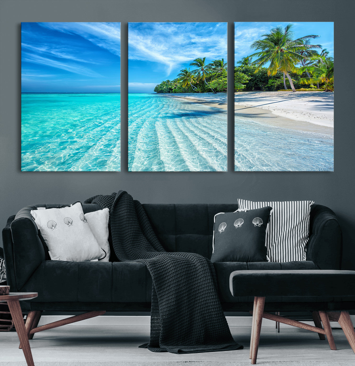 MGV-CV-60X30-3P - Tropical Beach Wall Art Canvas Print - Serene Ocean Landscape with Crystal Clear Turquoise Water and