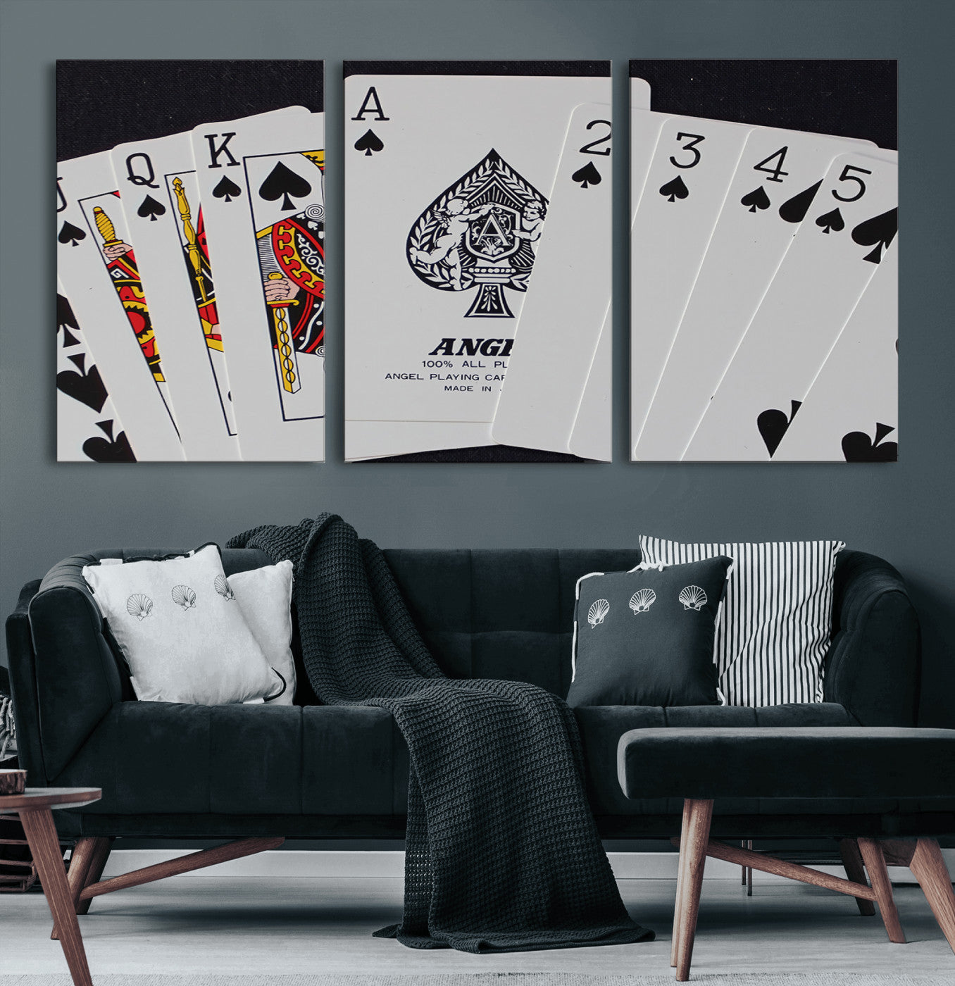 56787-MGV-CV-60X30-3P-Poker Wall Art - Playing Cards Canvas Wall Art Print - Ace of Spades and Royal Flush Design, Perfect