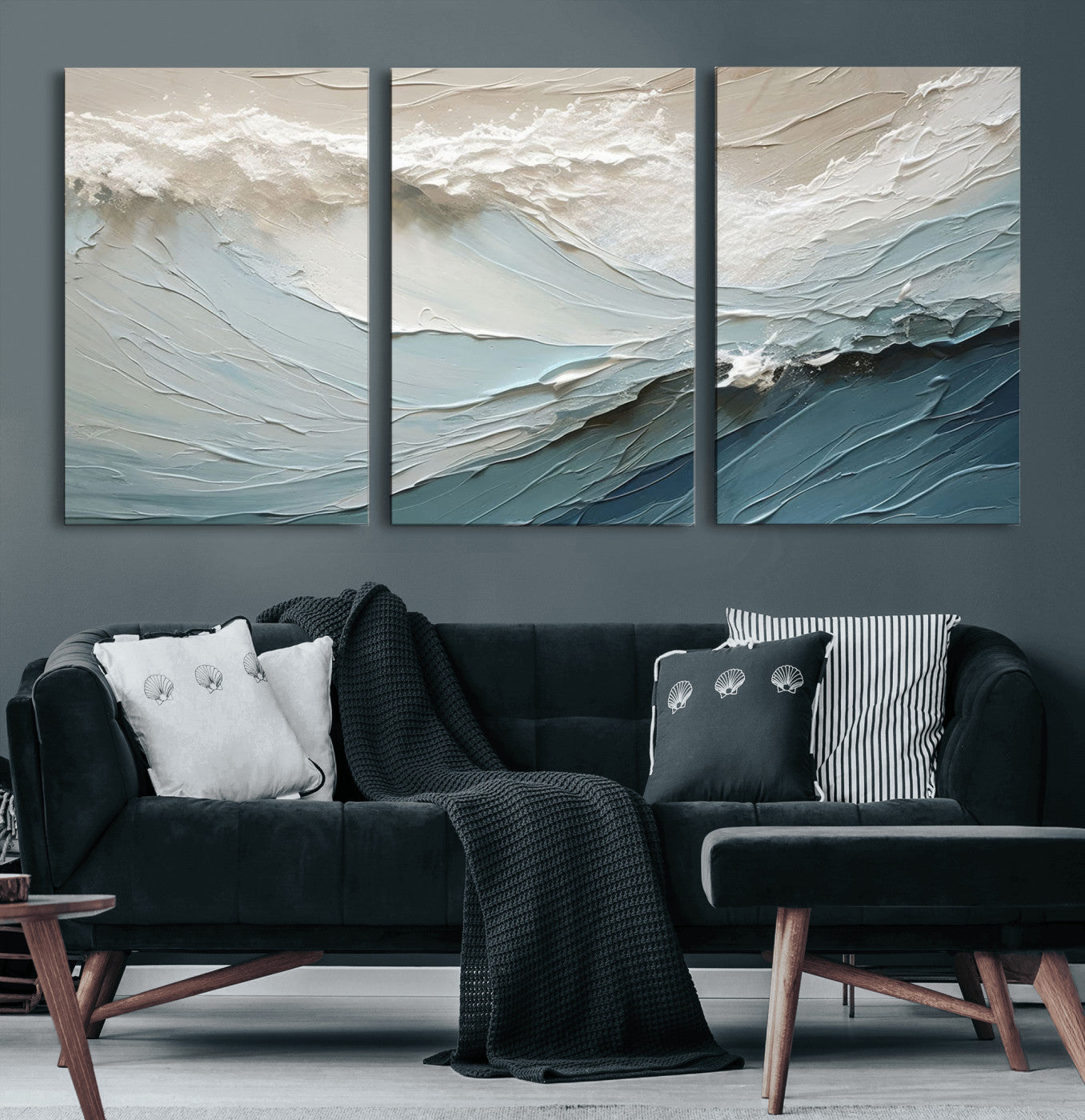 MGV-CV-60X30-3P - Waves Abstract Wall Art Print, Modern Framed Abstract Canvas Print, Abstract Painting for Living