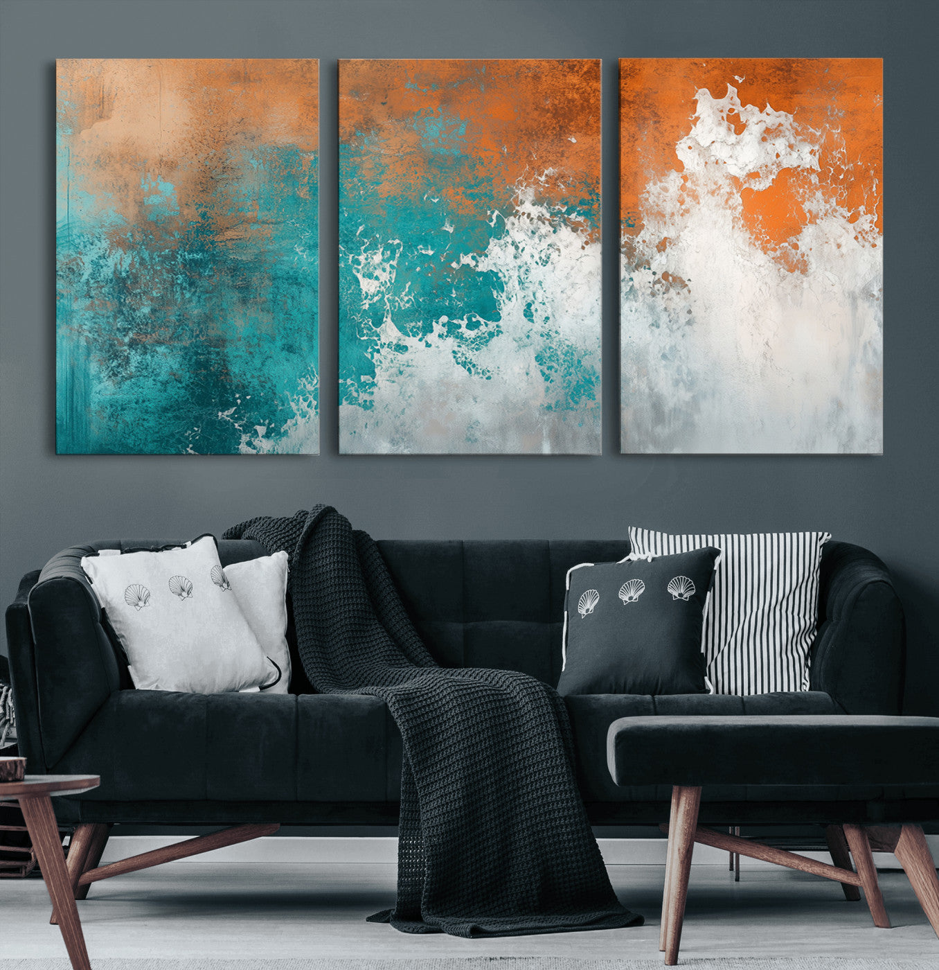 78127-MGV-CV-36X24-Vintage Abstract Print - Bold Teal and Orange Canvas Wall Art - Retro-Vintage Abstract Orange Canvas