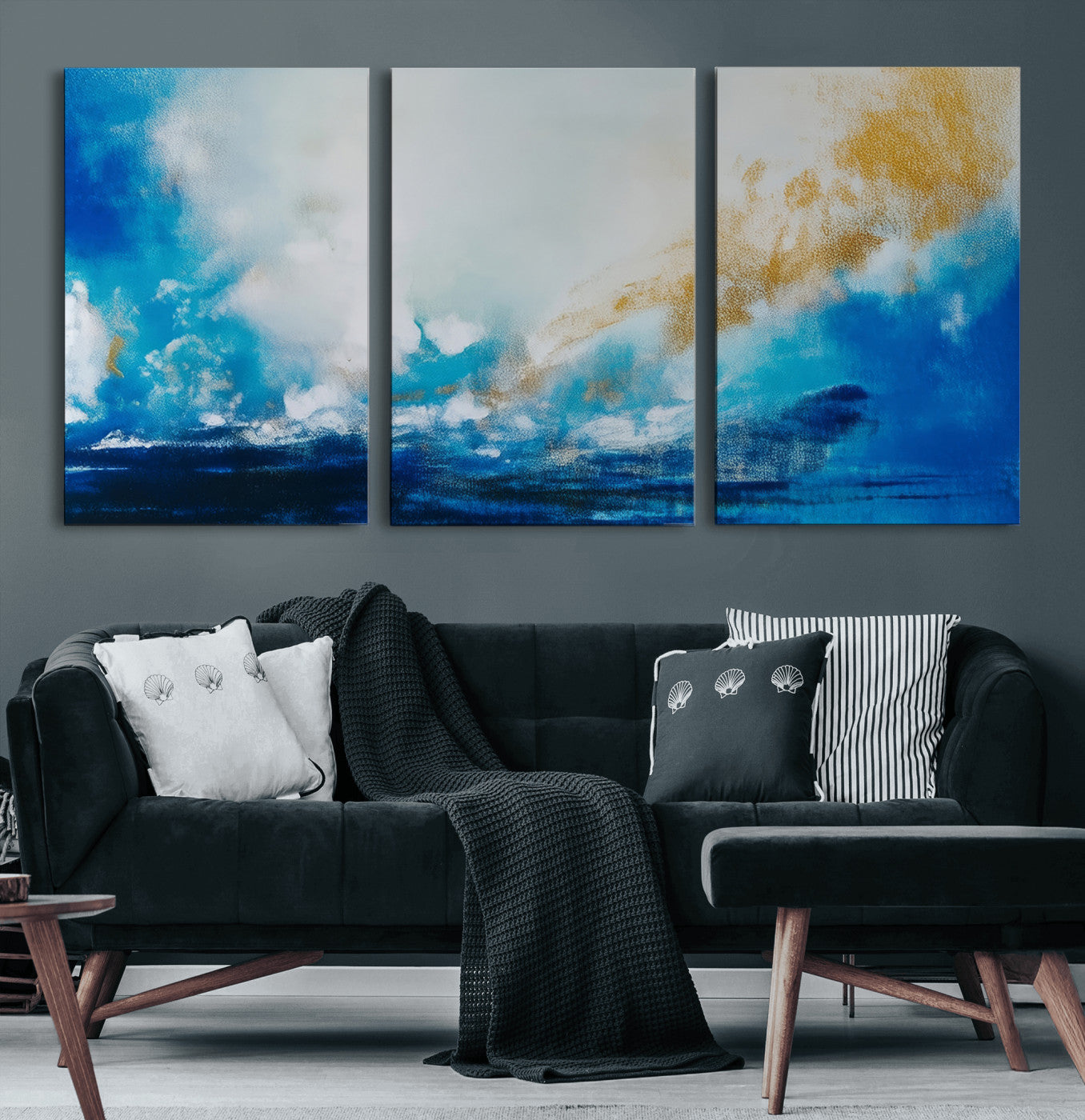84745-MGV-CV-60X30-3P-Blue Abstract Print - Dynamic Ocean-Inspired Canvas Wall Art