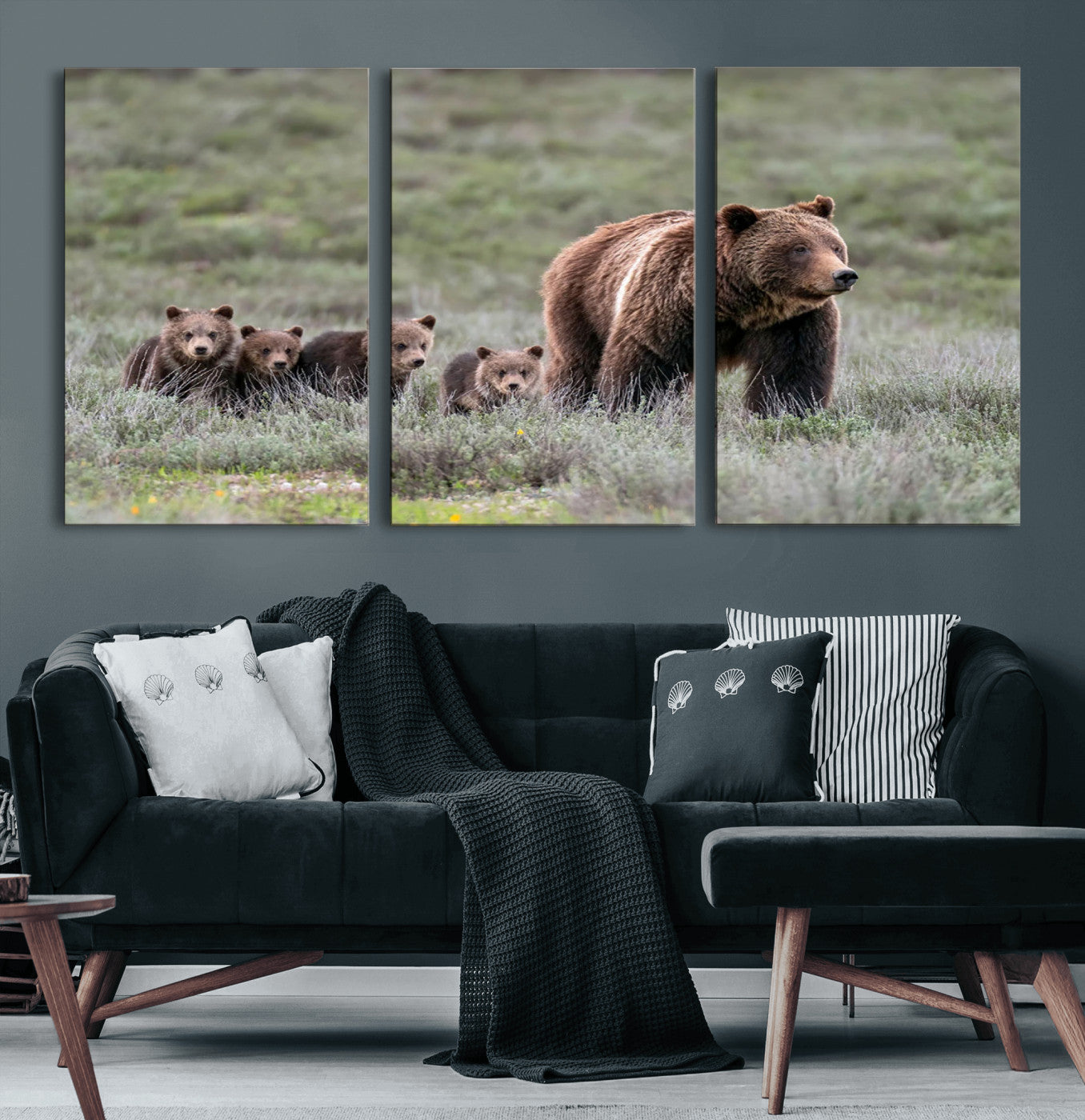 65087-MGV-CV-60X30-3P-Wildlife Photography of 399 Grizzly Bear Cubs | Queen of the Tetons Canvas Wall Art Print