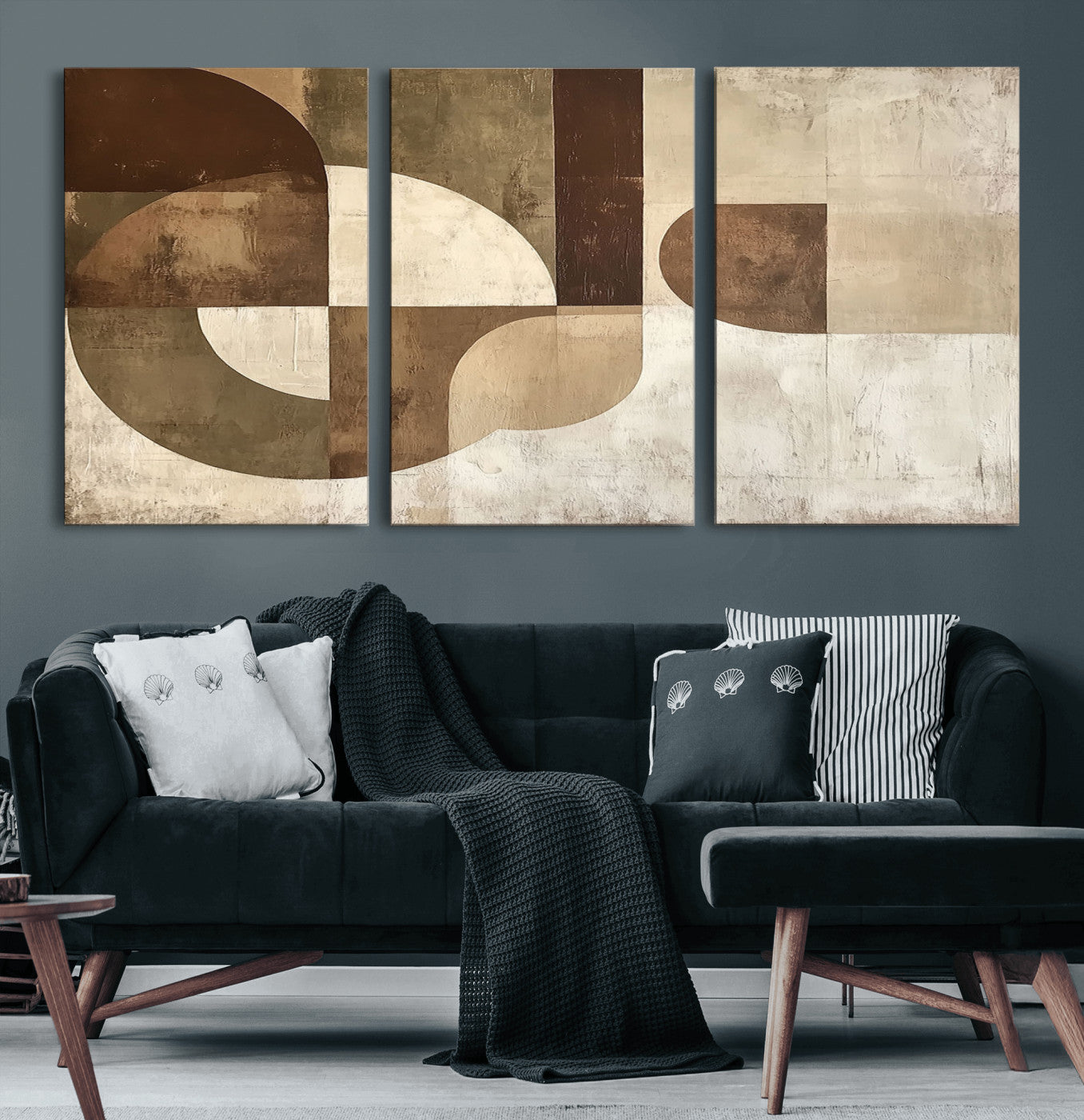 MGV-CV-60X30-3P - Wabi Sabi Geometric Wall Art | Abstract Modern Minimalist Canvas Print with Neutral Mid Century Art