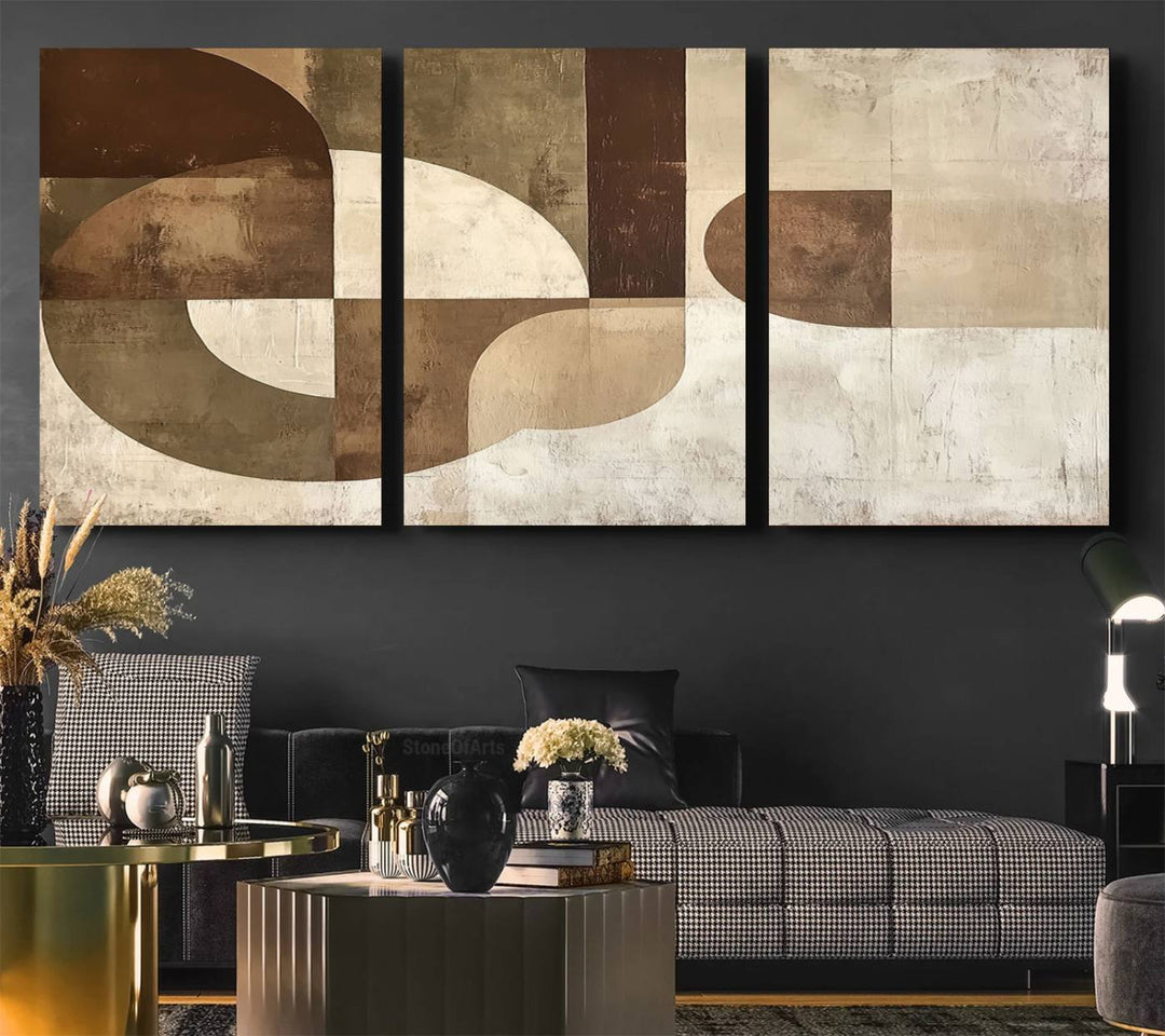 Wabi Sabi Geometric Wall Art is an abstract modern minimalist canvas featuring neutral tones.