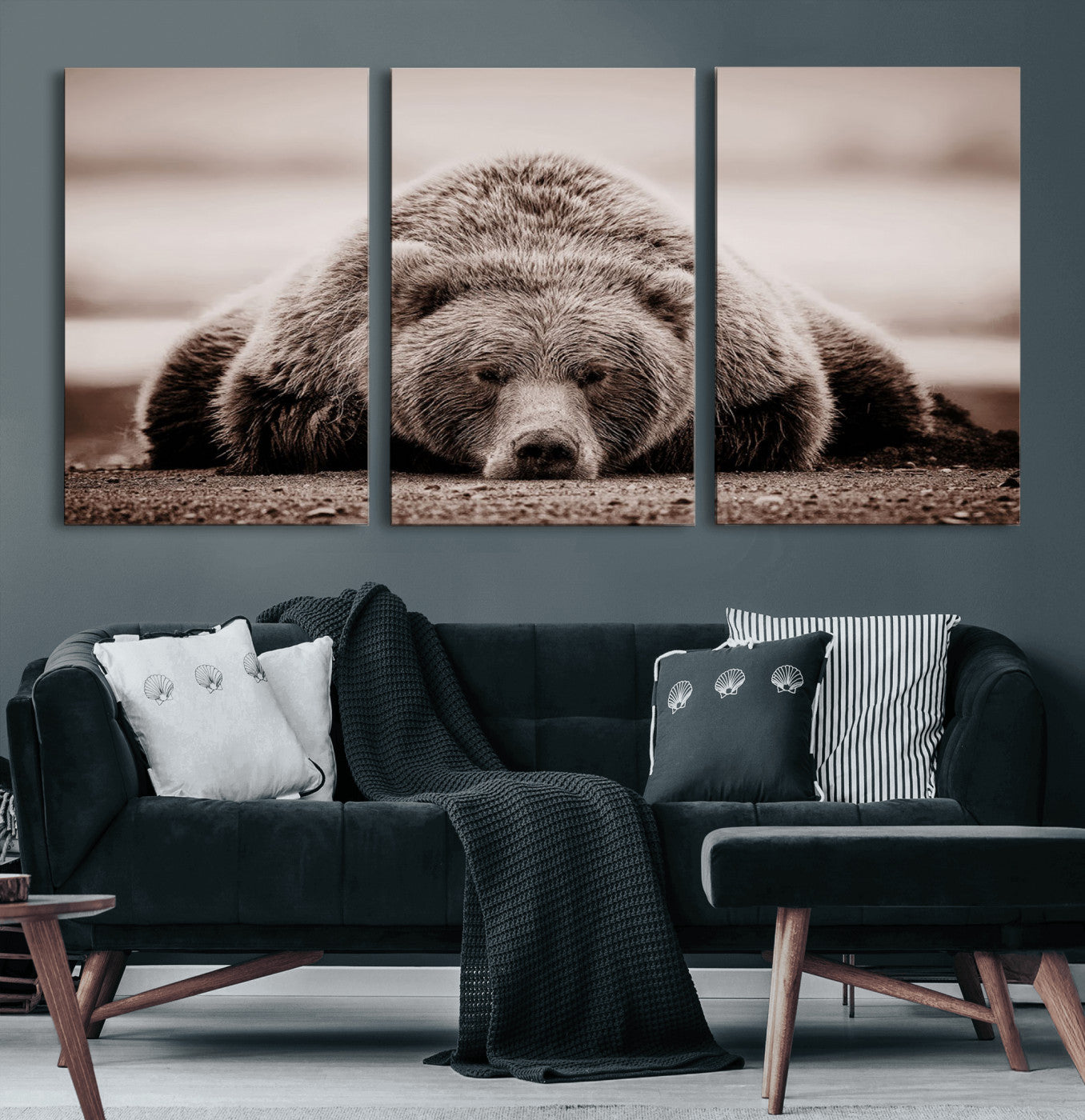 20611-MGV-CV-60X30-3P-Grizzly Bear Wall Art Print - Bear Canvas Wall Art - Rustic Bear Portrait Canvas Print for Cabin