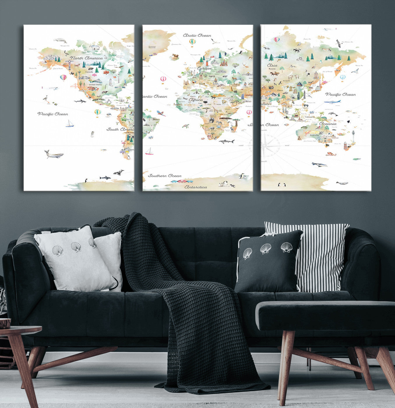 MGV-CV-60X30-3P - Push Pin World Map Canvas Print – Framed Wall Art for Couples to Track Their Travels – Anniversary