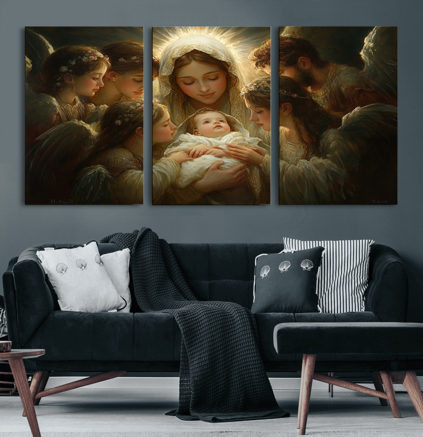 MGV-CV-60X30-3P - Mary Jesus Canvas Wall Art Print - Madonna and Child with Apostles Art Print - Classic Christian