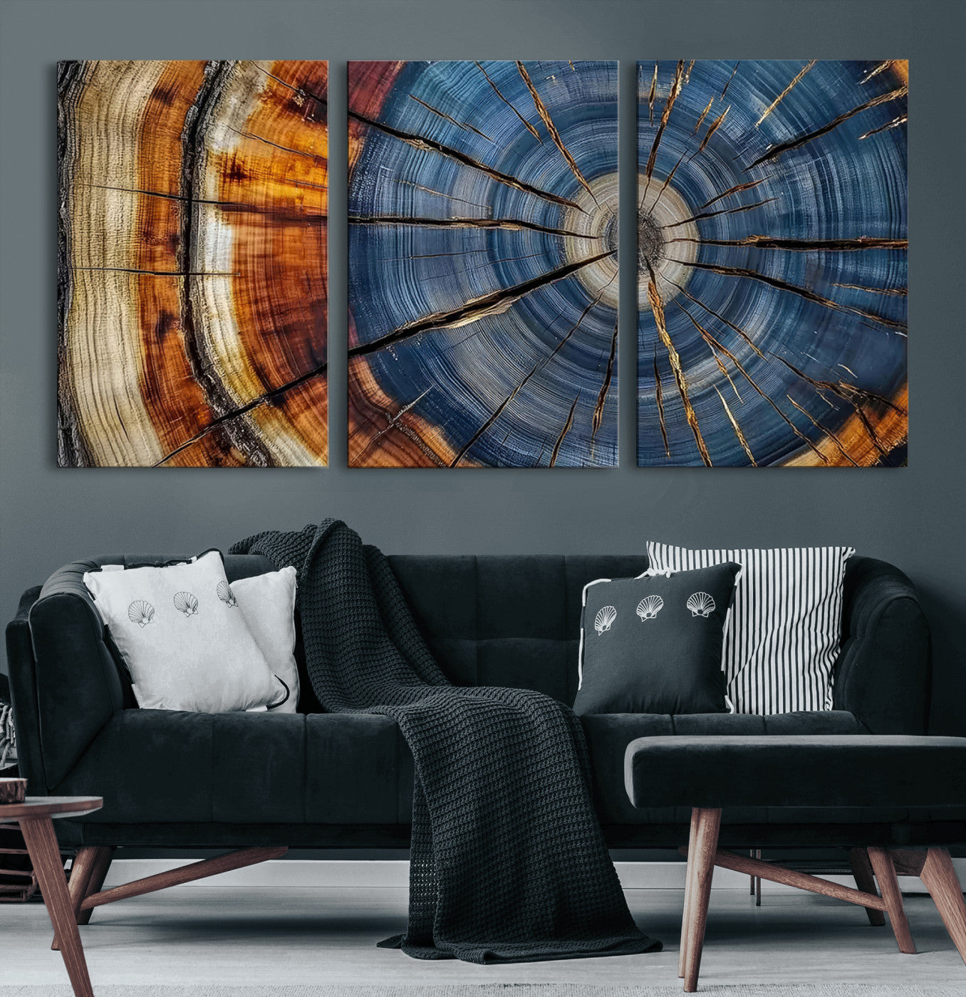 MGV-CV-60X30-3P - Abstract Tree Rings Canvas Wall Art - Wood Grain Canvas Print - Nature-Inspired Modern Wood Grain