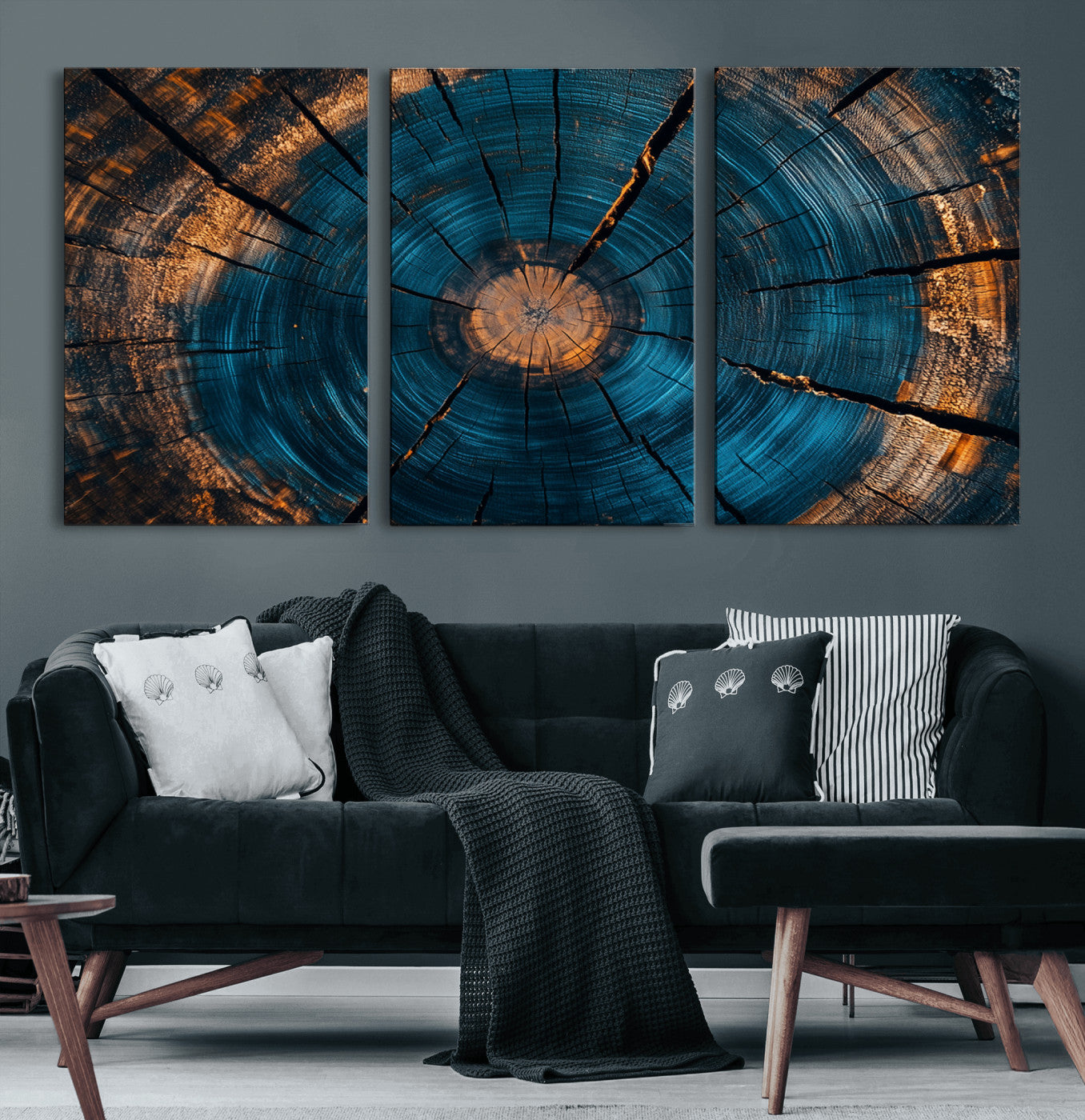 MGV-CV-60X30-3P - Abstract Tree Rings Wall Art Canvas Print - Wood Grain Rings Artwork Print - Nature Woodland Modern