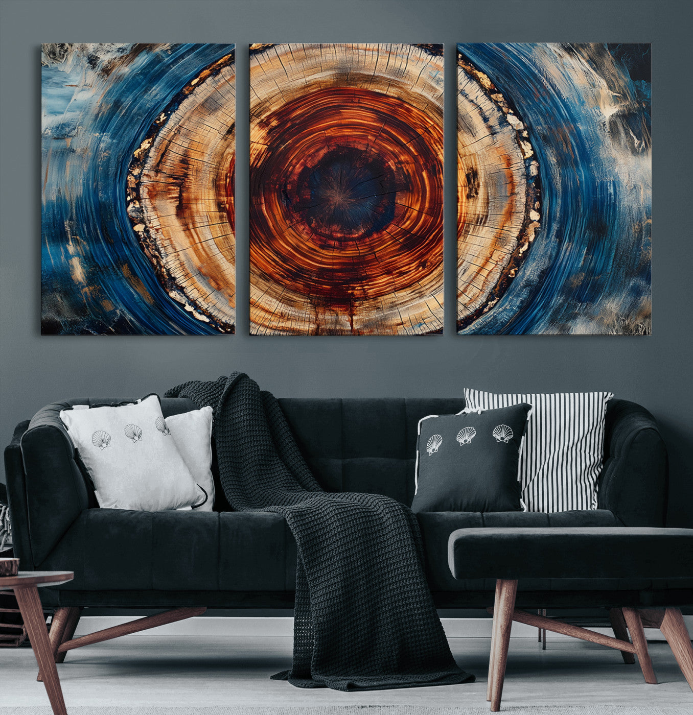90395-MGV-CV-60X30-3P-Abstract Framed Tree Rings Wall Decor, Wood Grain Rings Artwork Print, Nature Woodland Modern Wall