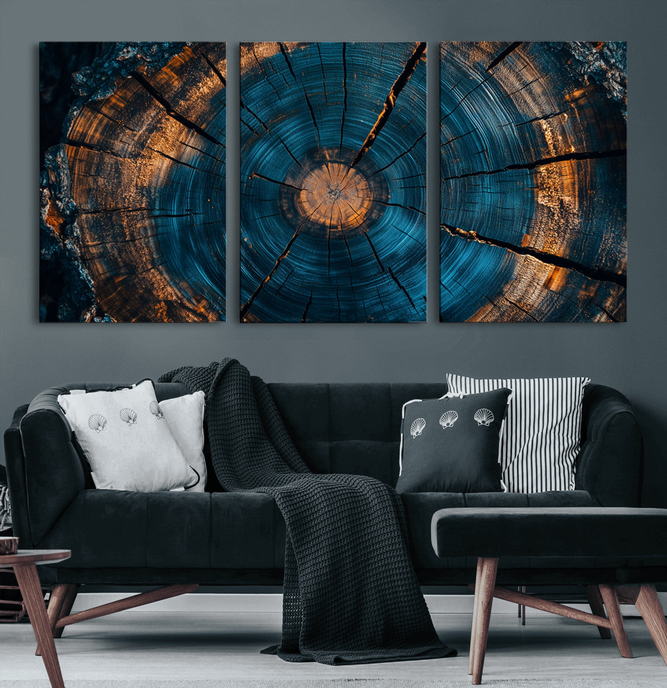 MGV-CV-60X30-3P - Farmhouse Wall Art - Abstract Tree Rings Canvas Wall Art Print, Framed Wood Grain Rings Artwork