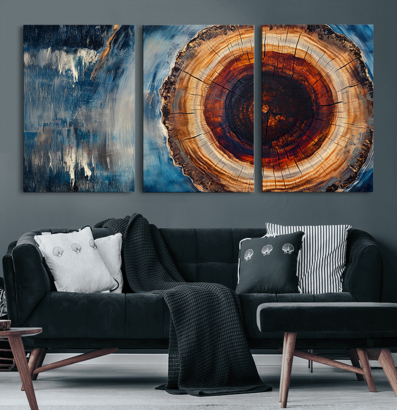 MGV-CV-60X30-3P - Abstract Tree Rings Wall Art Canvas Print - Wood Grain Rings Canvas Print - Nature Woodland Wall