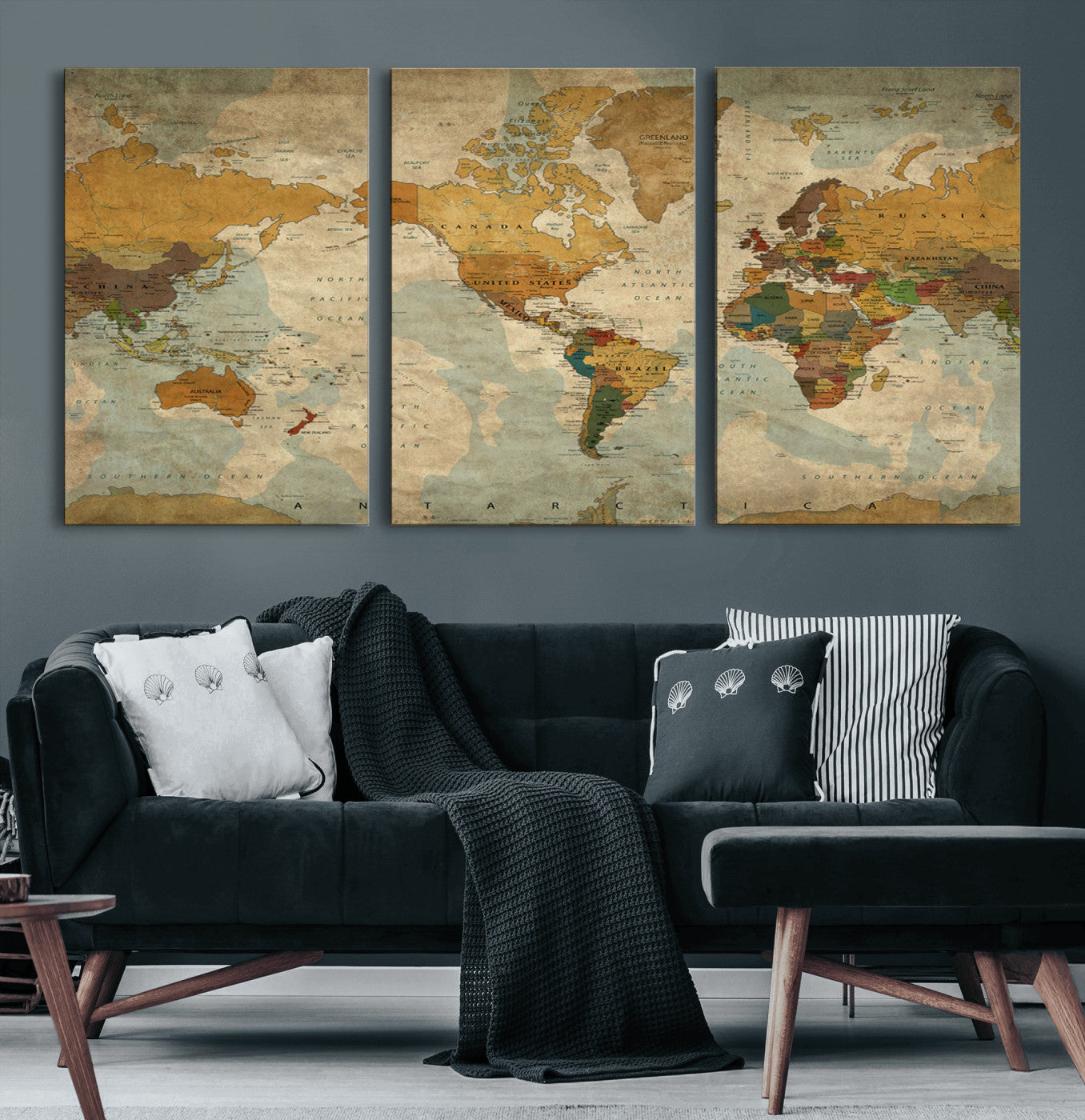 52482-MGV-CV-60X30-3P-Push Pin World Map Canvas Print – Framed Travel Tracker Wall Art for Couples, Romantic Anniversary Gift and Elegant Home Decor