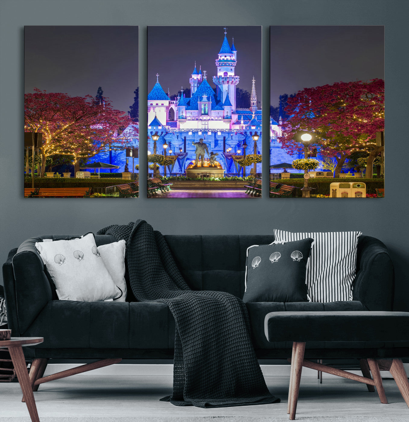MGV-CV-60X30-3P - Large Disney Castle Wall Art Canvas Print - Magic Kingdom Kids Room Decoration Disney World