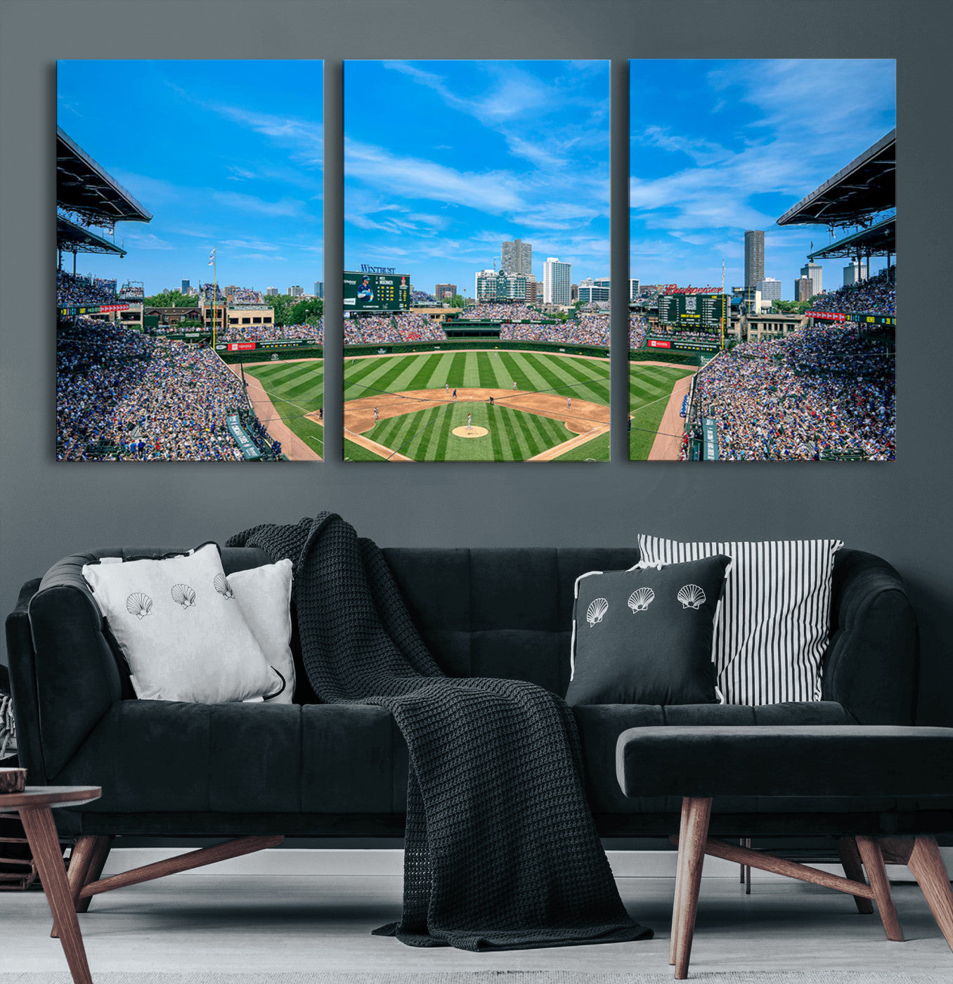 32373-MGV-CV-60X30-3P-Wrigley Field Chicago Cubs Panoramic Art Multi-Piece Canvas – Iconic Baseball Stadium Wall Print for Home, Office