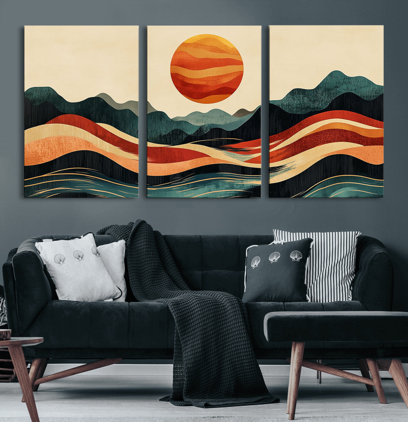 MGV-CV-60X30-3P - Mountain Triptych Wall Art - Western Nature Prints - Framed Boho Pine Tree Canvas for Log Cabin or