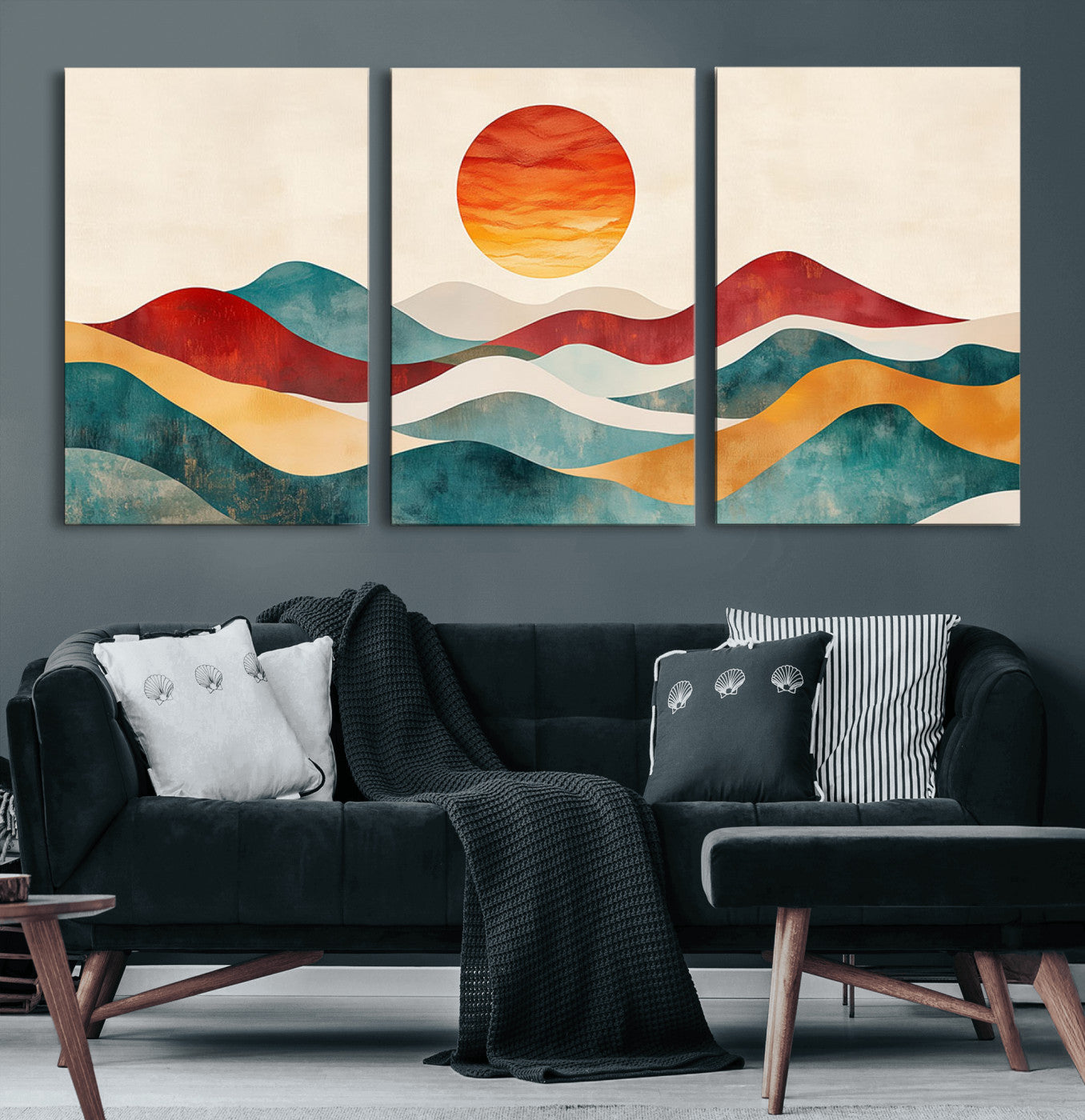 MGV-CV-60X30-3P - Southwest Mountain Canvas - Boho Triptych Wall Art - Rustic Woodland Nursery Decor - Abstract Nature
